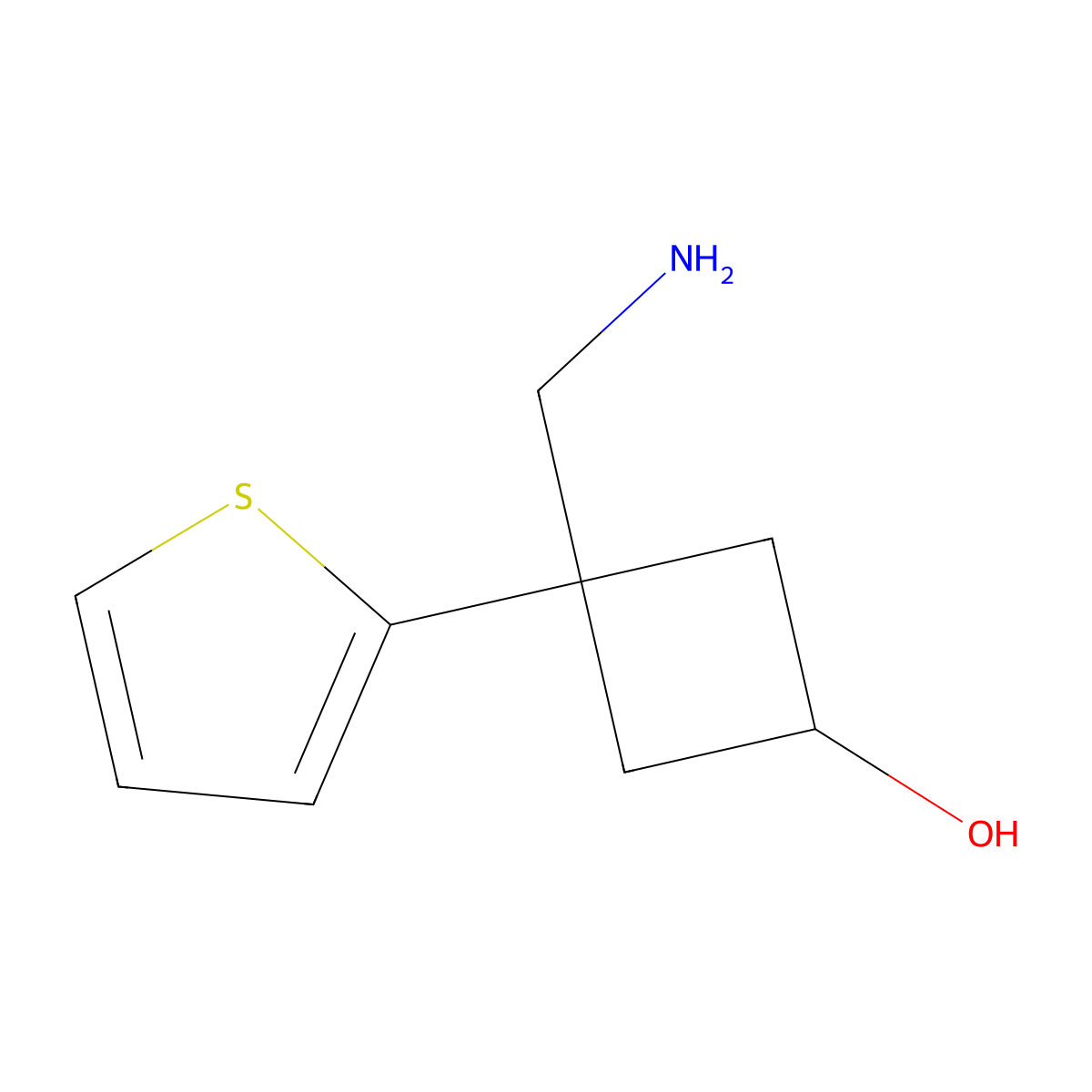 3-(Aminomethyl)-3-(thiophen-2-yl)cyclobutan-1-ol molecular structure, CAS 1498779-15-9