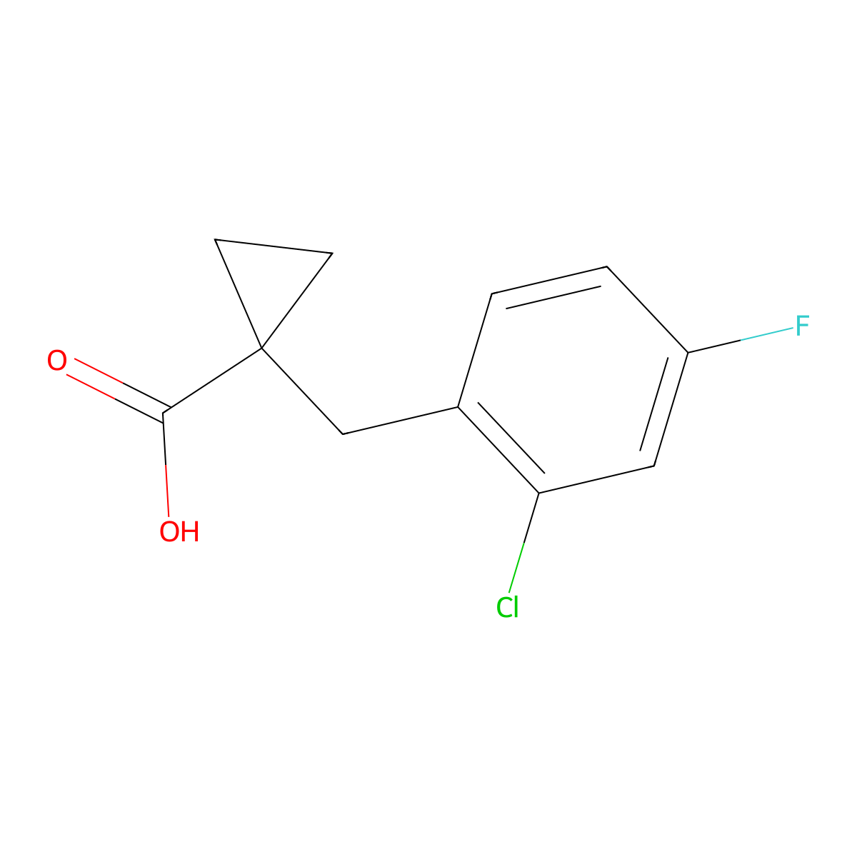 1-(2-Chloro-4-fluorobenzyl)cyclopropane-1-carboxylic acid molecular structure, CAS 1498791-38-0
