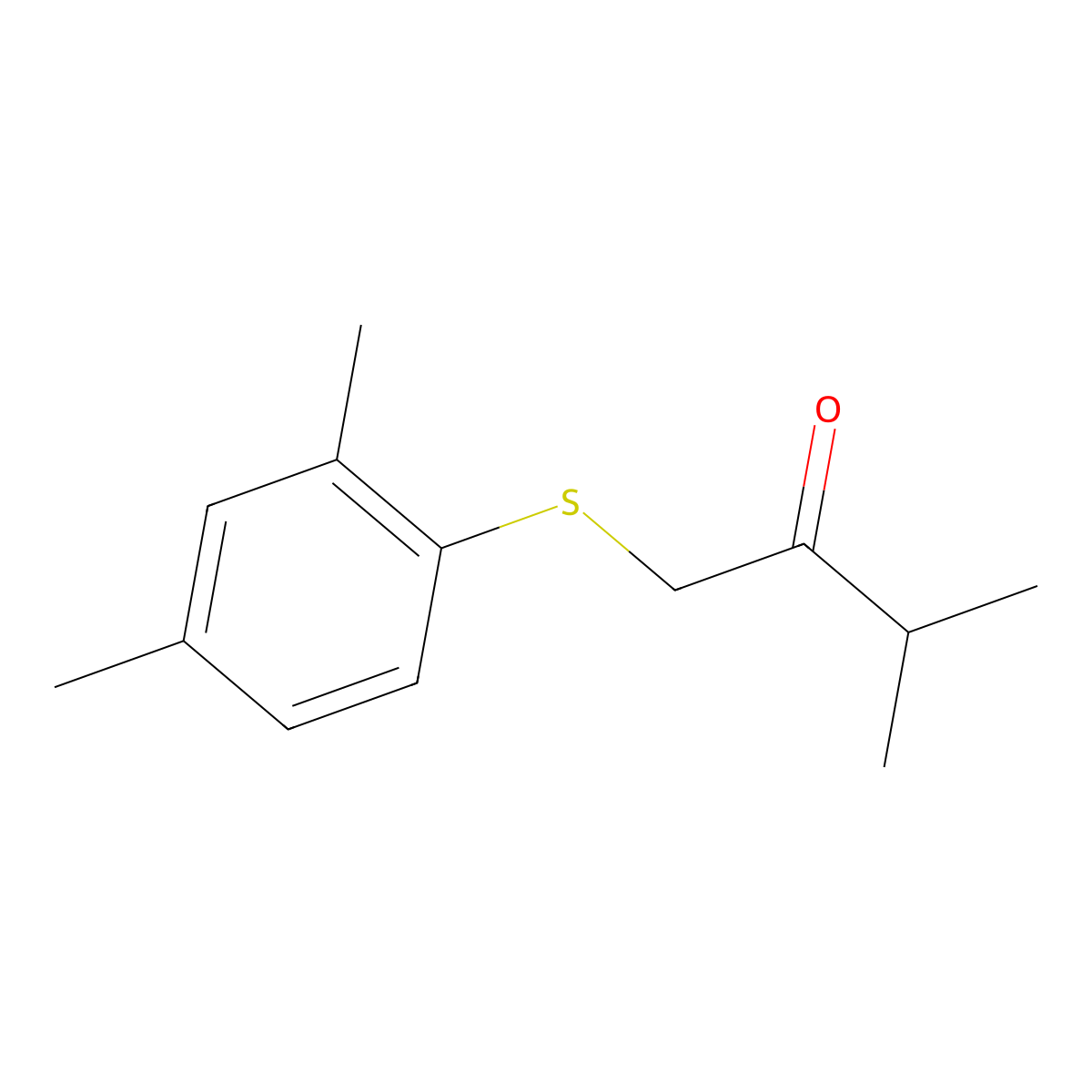 1-((2,4-Dimethylphenyl)thio)-3-methylbutan-2-one molecular structure, CAS 1498798-39-2