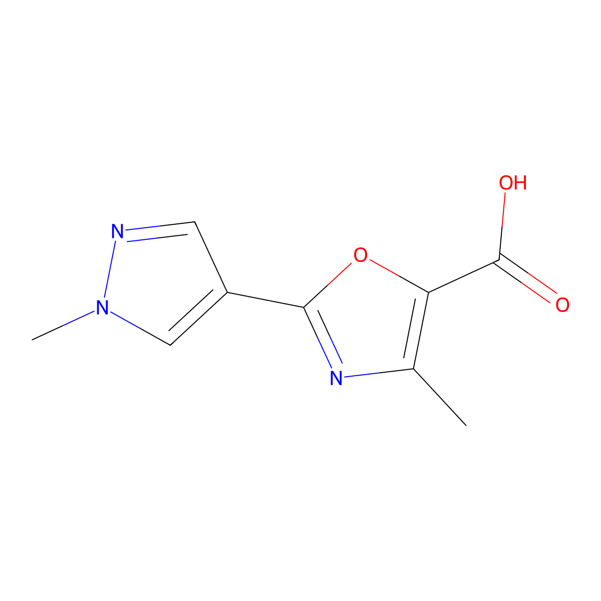 4-methyl-2-(1-methyl-1H-pyrazol-4-yl)-1,3-oxazole-5-carboxylic acid molecular structure, CAS 1498817-98-3