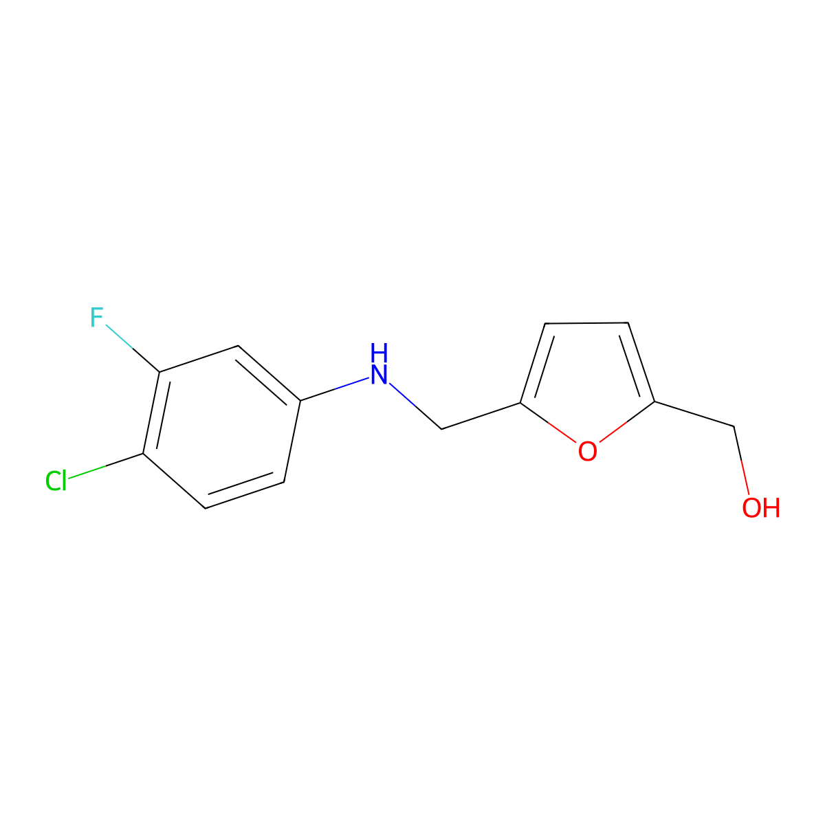 (5-(((4-Chloro-3-fluorophenyl)amino)methyl)furan-2-yl)methanol molecular structure, CAS 1498880-19-5