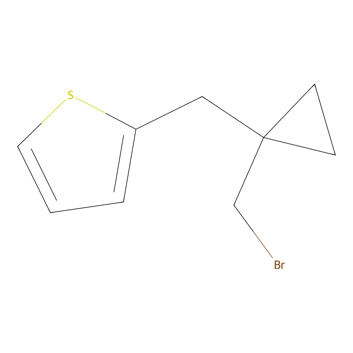 2-{[1-(Bromomethyl)cyclopropyl]methyl}thiophene molecular structure, CAS 1498894-20-4