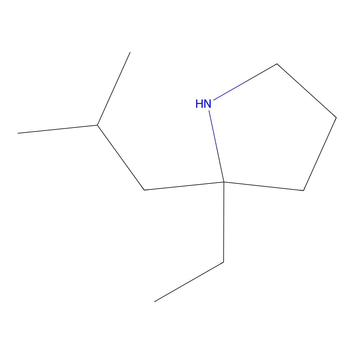 2-Ethyl-2-(2-methylpropyl)pyrrolidine molecular structure, CAS 1498938-67-2