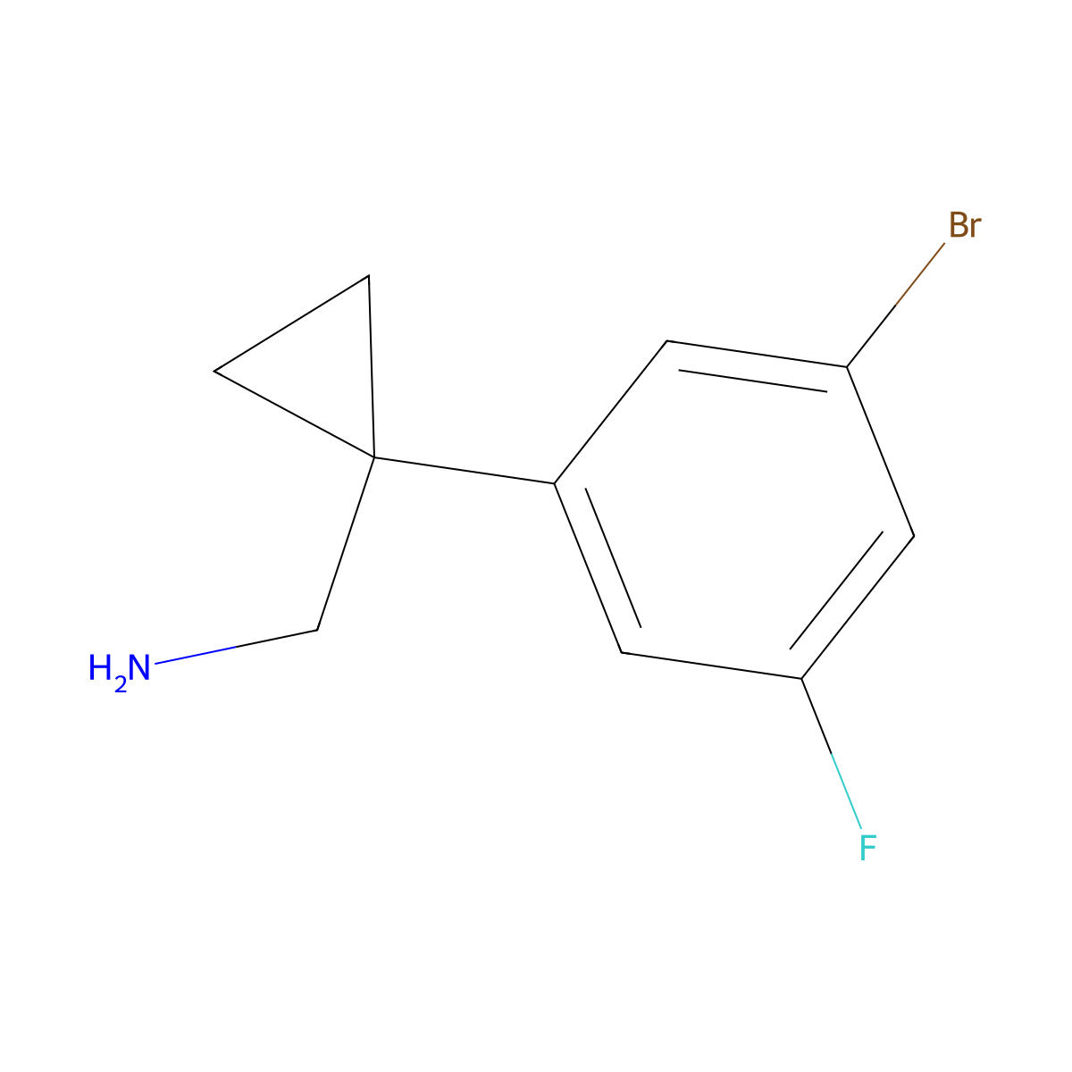 (1-(3-Bromo-5-fluorophenyl)cyclopropyl)methanamine molecular structure, CAS 1498996-76-1