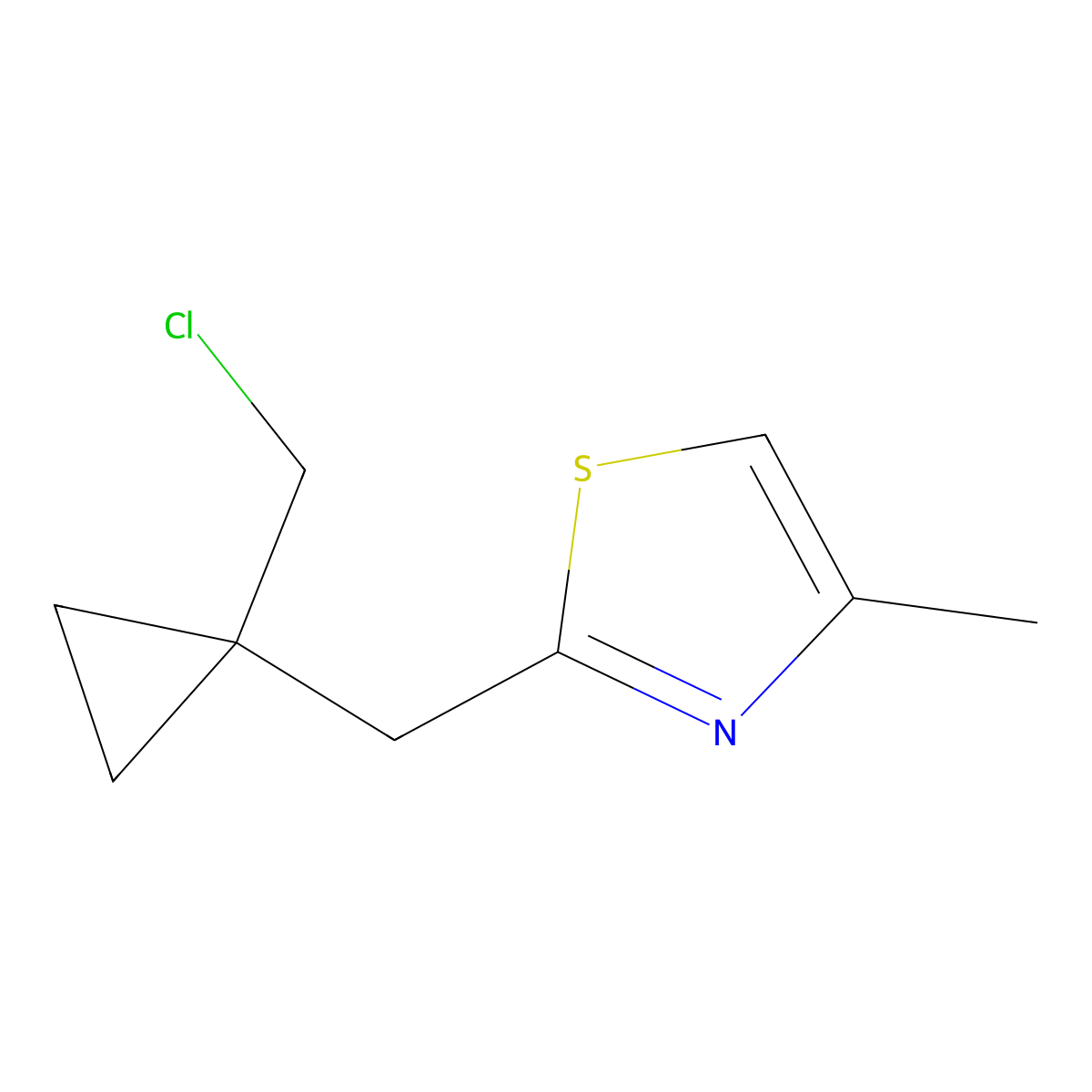 2-{[1-(Chloromethyl)cyclopropyl]methyl}-4-methyl-1,3-thiazole molecular structure, CAS 1499031-86-5