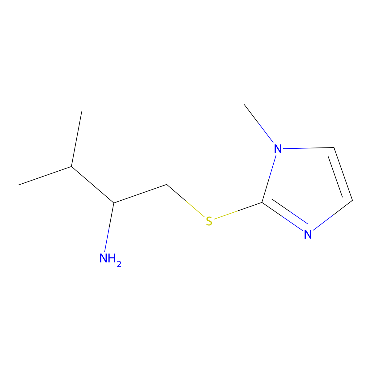 3-methyl-1-[(1-methyl-1H-imidazol-2-yl)sulfanyl]butan-2-amine molecular structure, CAS 1499059-82-3