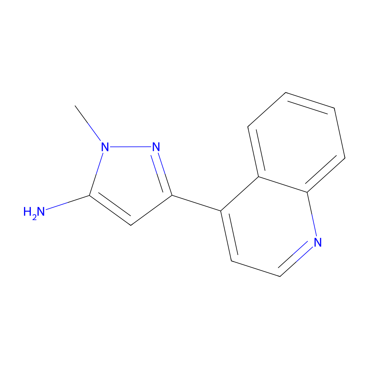 1-methyl-3-(quinolin-4-yl)-1H-pyrazol-5-amine molecular structure, CAS 1499098-74-6