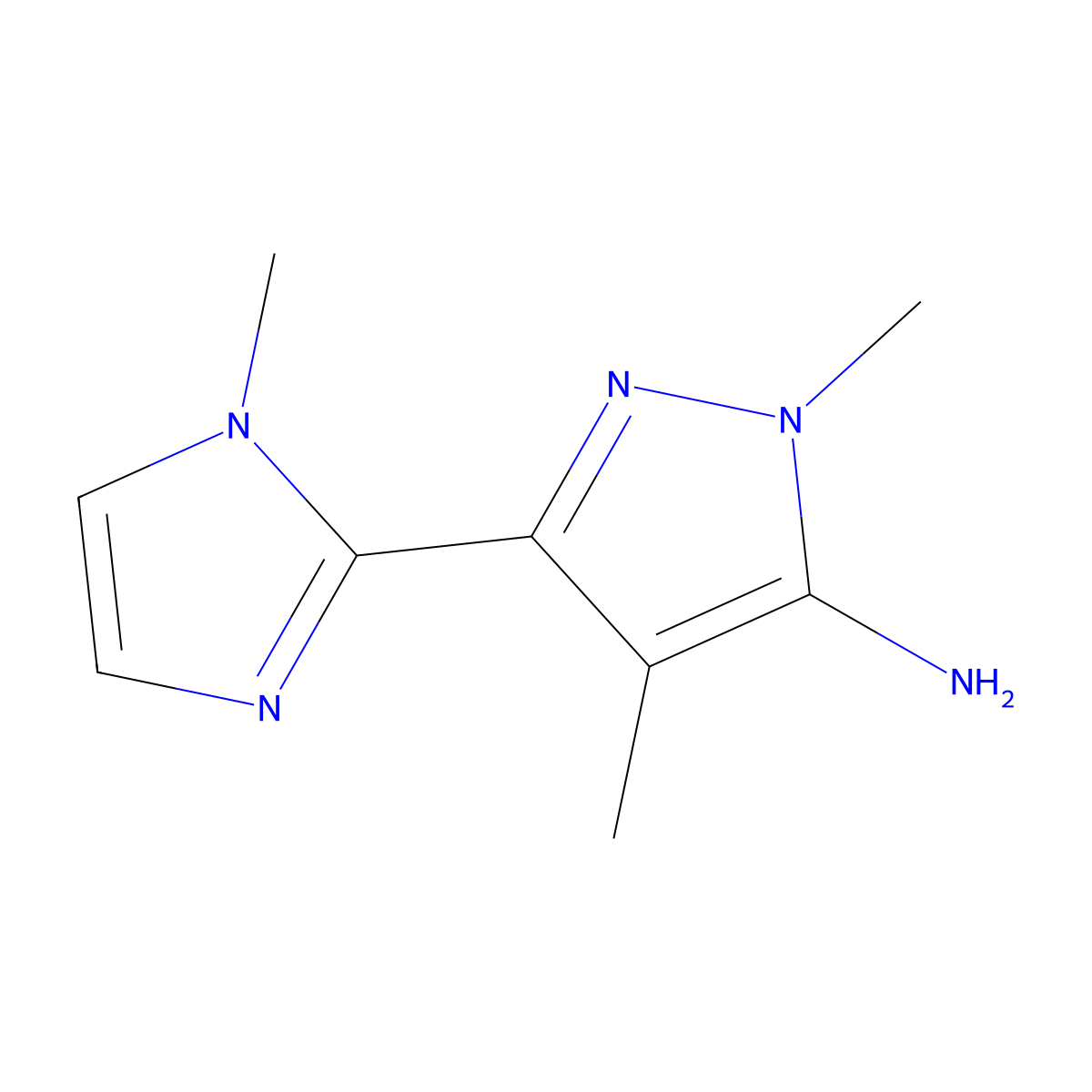 1,4-dimethyl-3-(1-methyl-1H-imidazol-2-yl)-1H-pyrazol-5-amine molecular structure, CAS 1499145-00-4