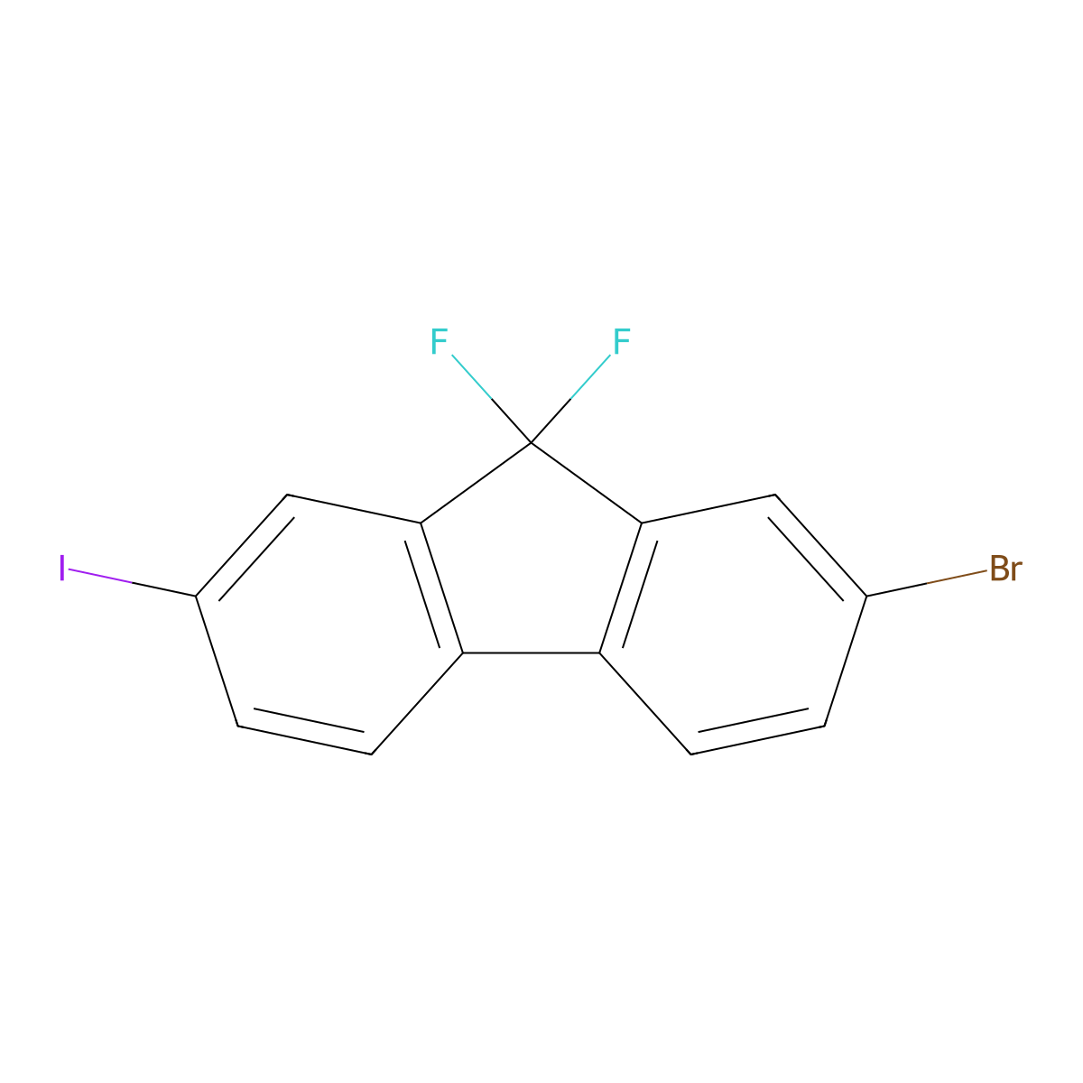 2-bromo-9,9-difluoro-7-iodo-9H-fluorene molecular structure, CAS 1499193-60-0