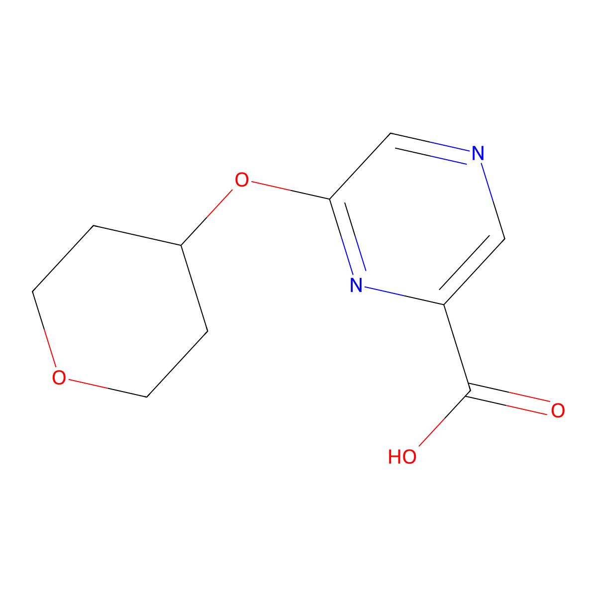 6-(Tetrahydro-2H-pyran-4-yloxy)pyrazine-2-carboxylic acid molecular structure, CAS 1499308-93-8