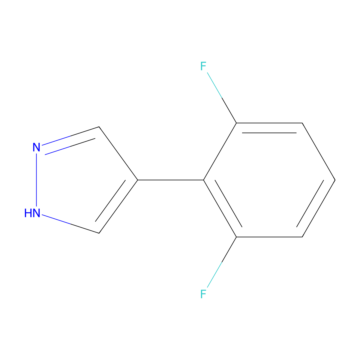 4-(2,6-difluorophenyl)-1H-pyrazole molecular structure, CAS 1499358-43-8