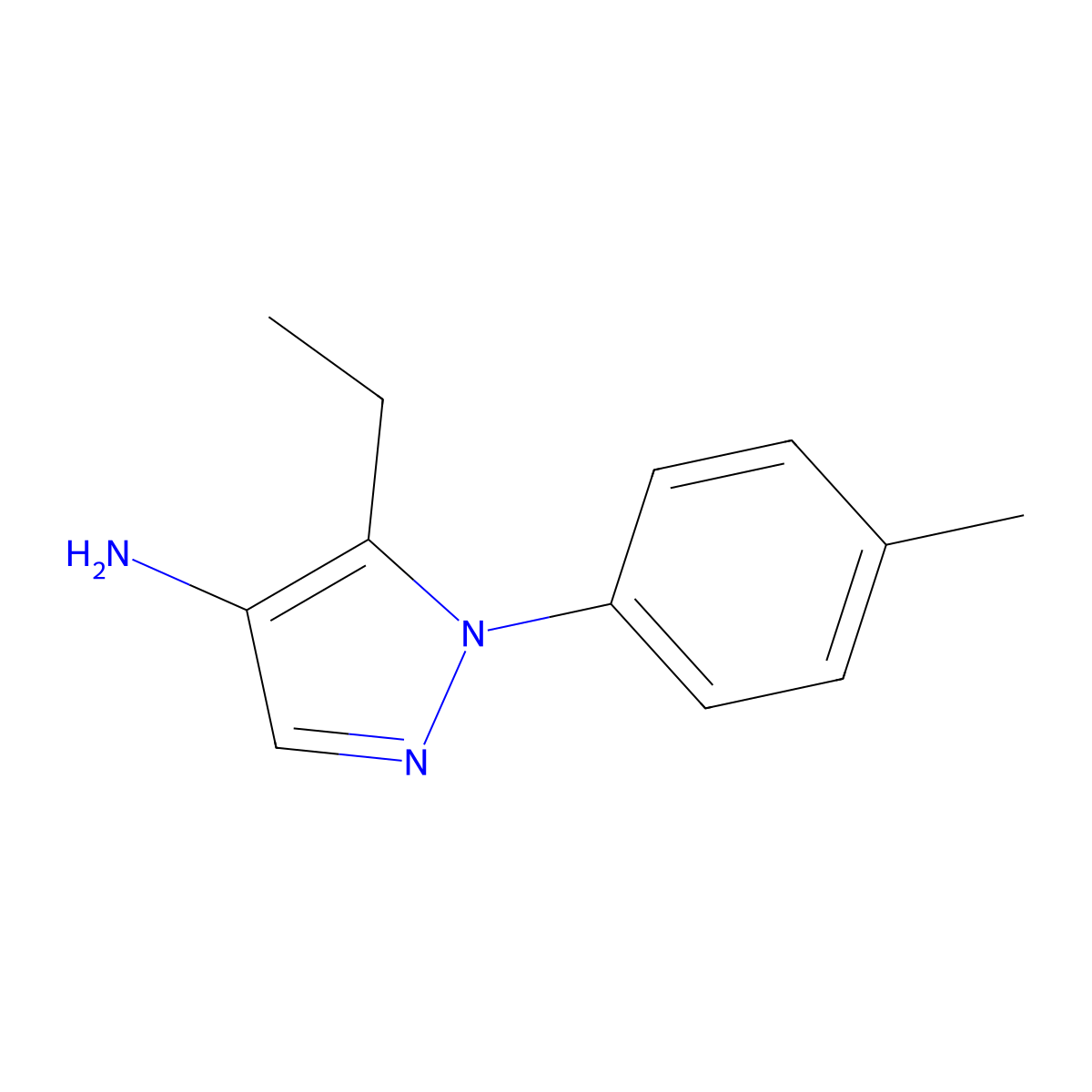 5-ethyl-1-(4-methylphenyl)-1H-pyrazol-4-amine molecular structure, CAS 1499364-93-0