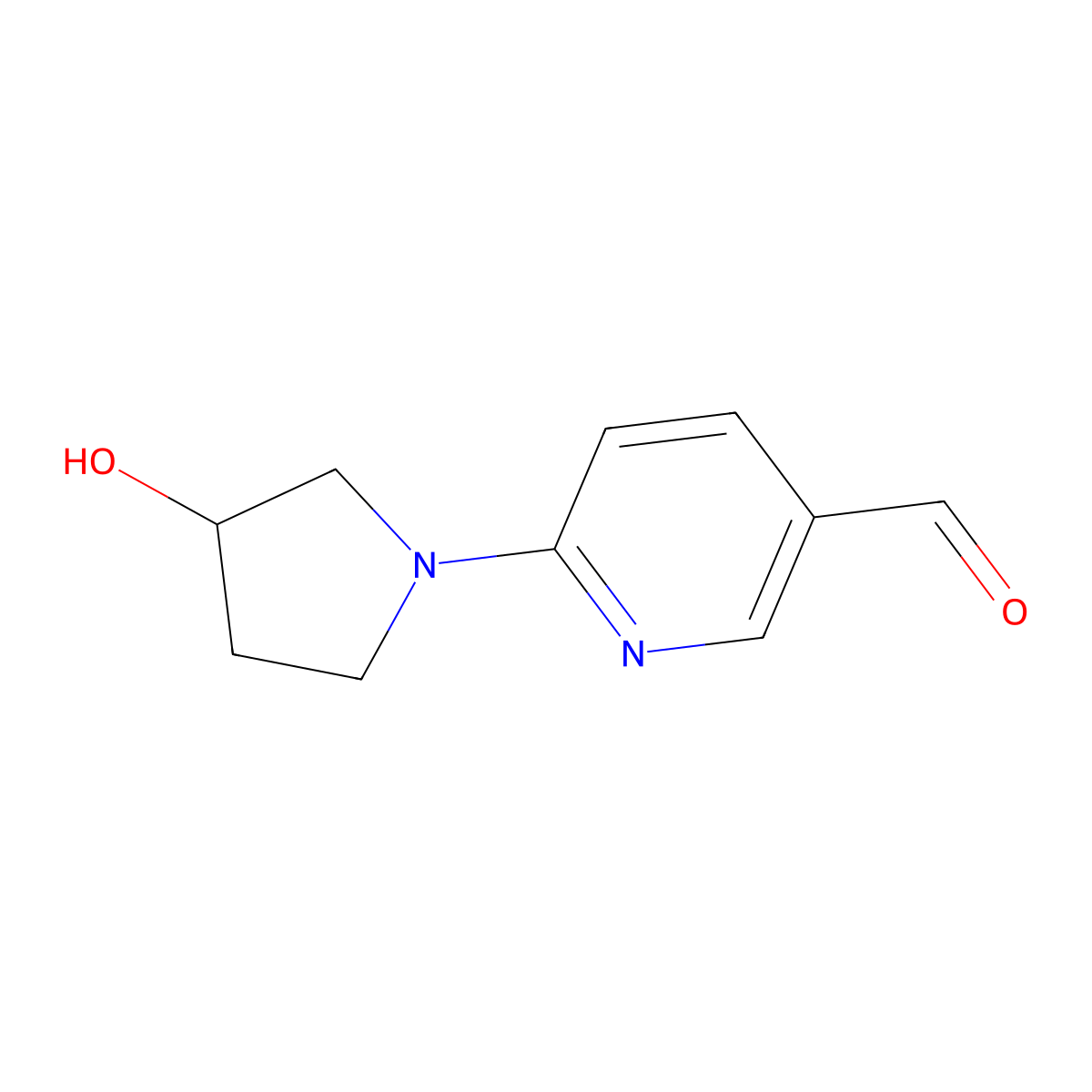 6-(3-Hydroxypyrrolidin-1-YL)pyridine-3-carbaldehyde molecular structure, CAS 1499378-21-0