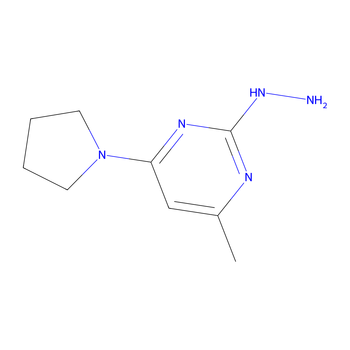 2-Hydrazinyl-4-methyl-6-(pyrrolidin-1-yl)pyrimidine molecular structure, CAS 1499423-07-2