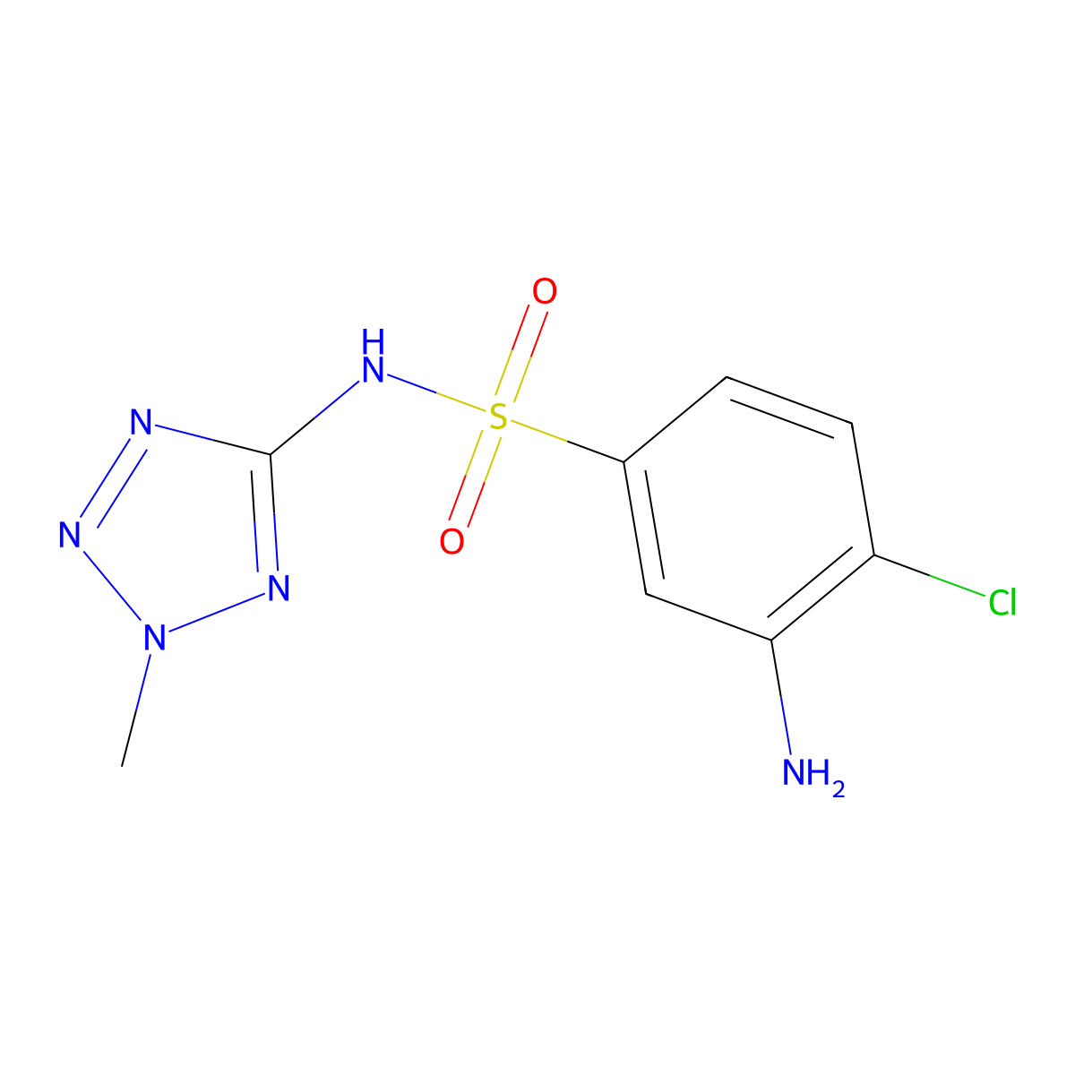 3-amino-4-chloro-N-(2-methyl-2H-1,2,3,4-tetrazol-5-yl)benzene-1-sulfonamide molecular structure, CAS 1499431-44-5