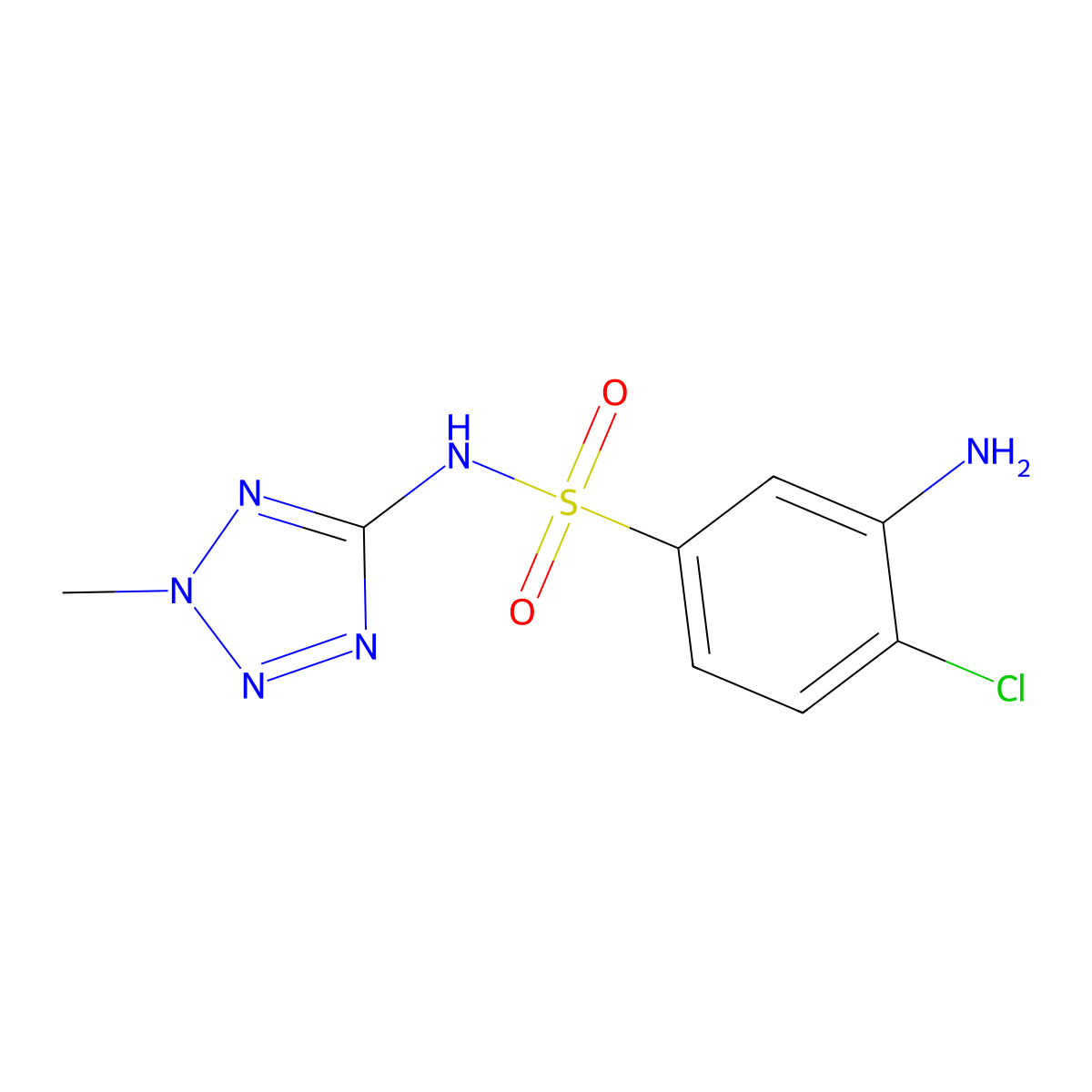 3-amino-4-chloro-N-(2-methyl-2H-1,2,3,4-tetrazol-5-yl)benzene-1-sulfonamide molecular structure, CAS 1499431-44-5