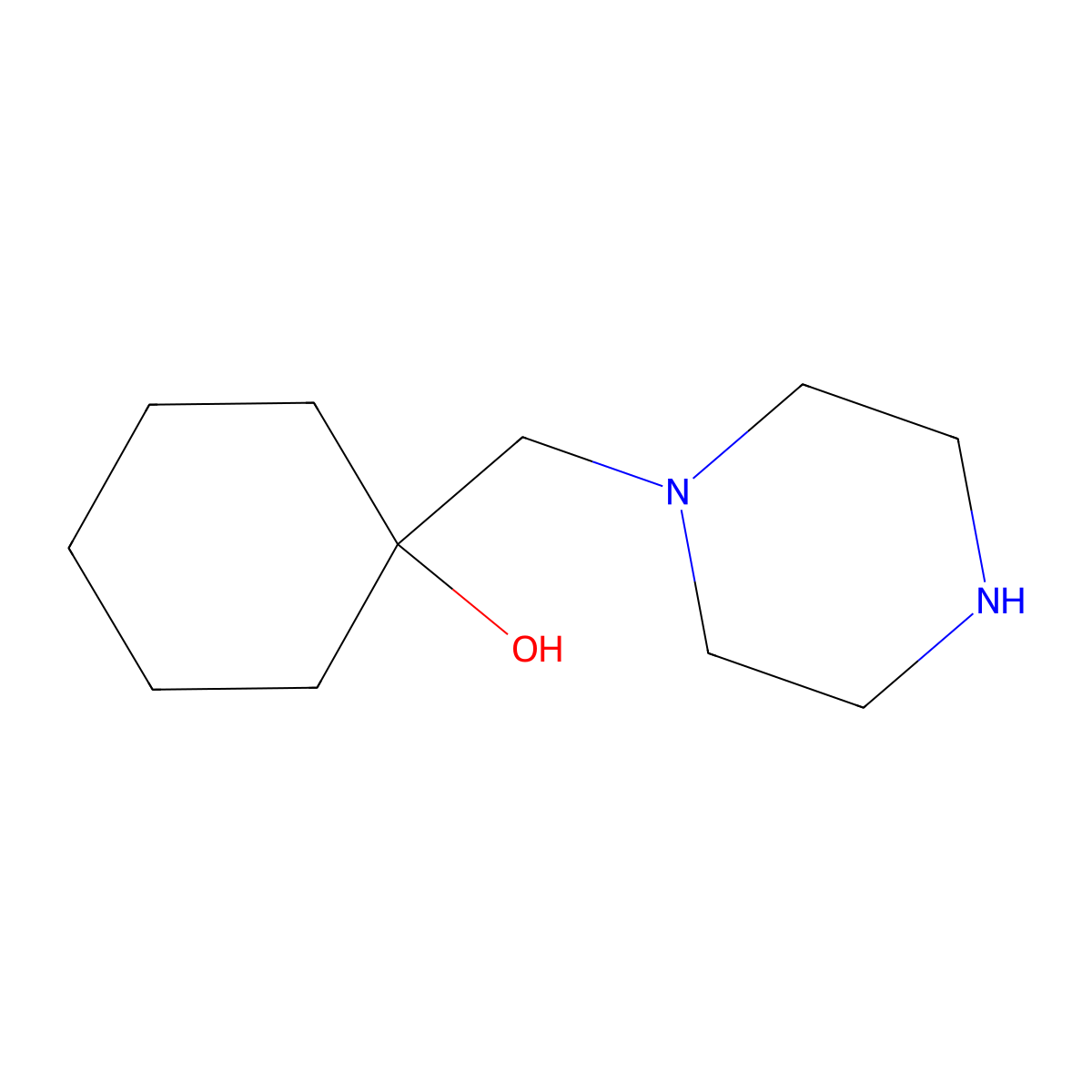 1-[(Piperazin-1-yl)methyl]cyclohexan-1-ol molecular structure, CAS 1499437-14-7