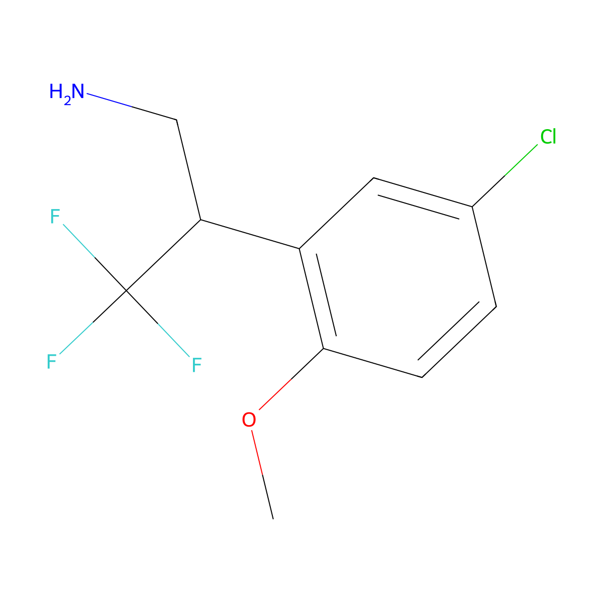 2-(5-Chloro-2-methoxyphenyl)-3,3,3-trifluoropropan-1-amine molecular structure, CAS 1499480-06-6