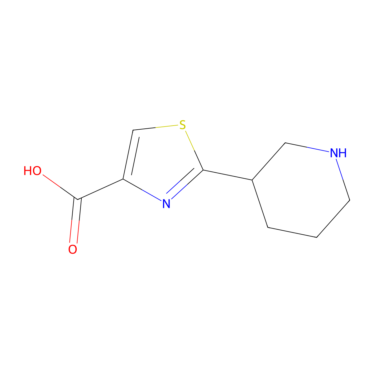 2-(Piperidin-3-yl)-1,3-thiazole-4-carboxylic acid molecular structure, CAS 1499494-04-0