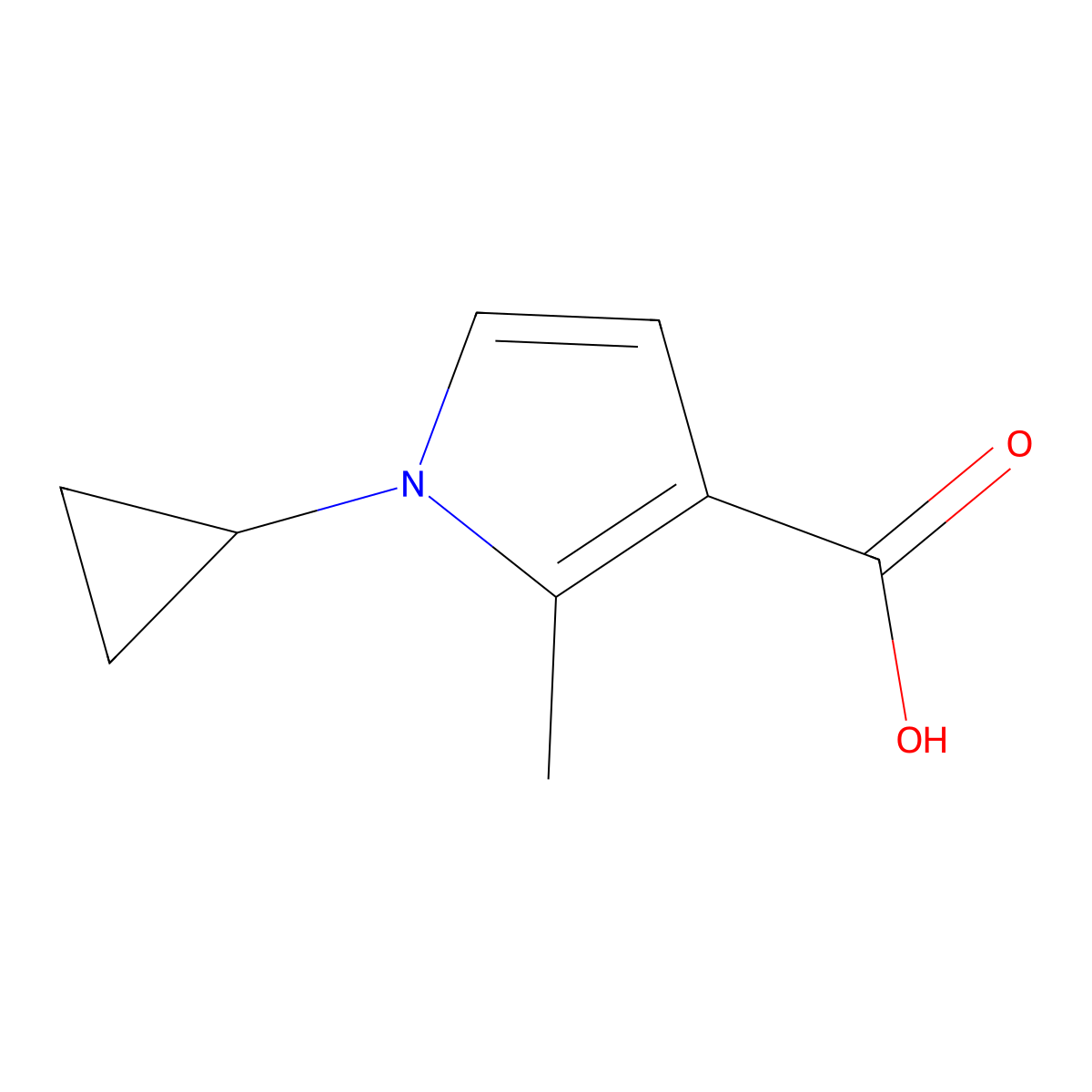 1-cyclopropyl-2-methyl-1H-pyrrole-3-carboxylic acid molecular structure, CAS 1499520-27-2