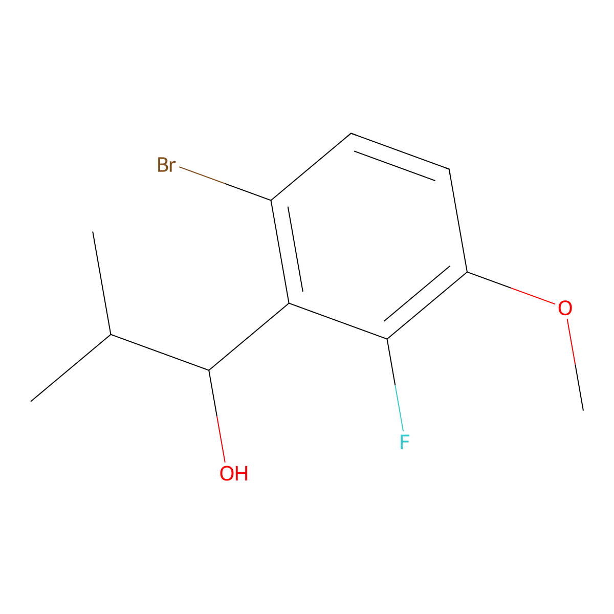 1-(6-Bromo-2-fluoro-3-methoxyphenyl)-2-methylpropan-1-ol molecular structure, CAS 1499544-17-0