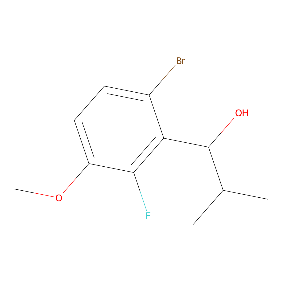 1-(6-Bromo-2-fluoro-3-methoxyphenyl)-2-methylpropan-1-ol molecular structure, CAS 1499544-17-0