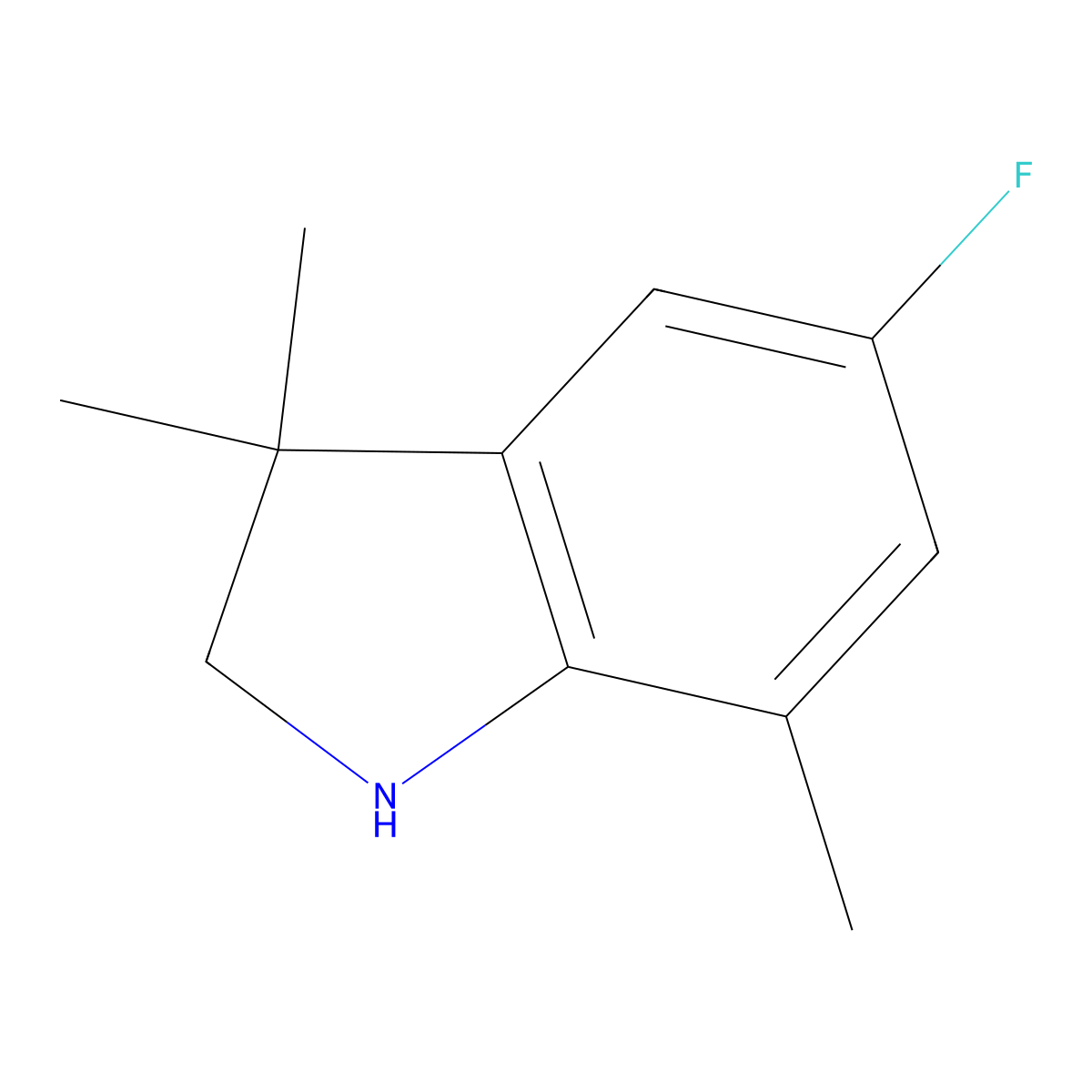 5-fluoro-3,3,7-trimethyl-2,3-dihydro-1H-indole molecular structure, CAS 1499545-93-5