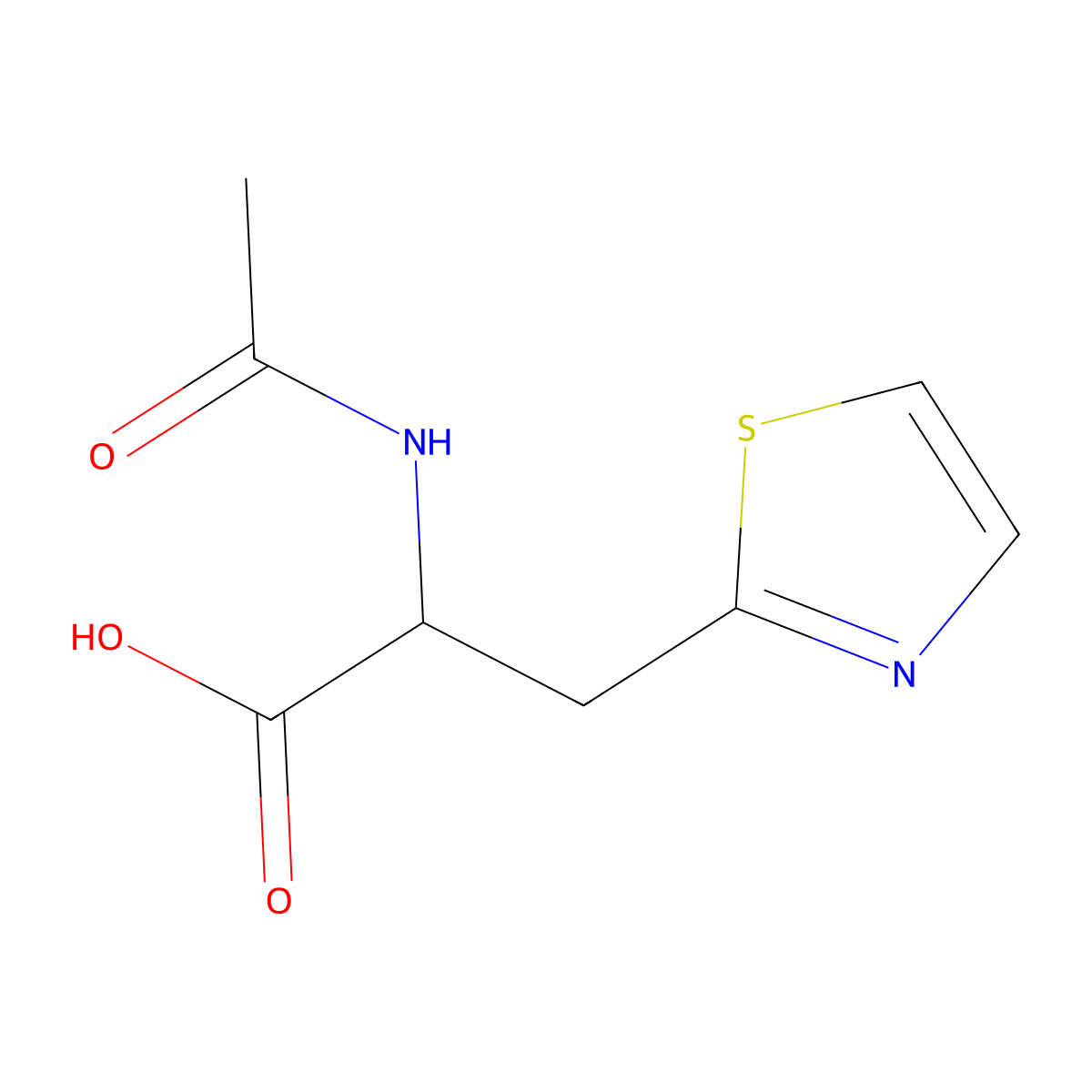 2-Acetamido-3-(1,3-thiazol-2-yl)propanoic acid molecular structure, CAS 1499581-03-1