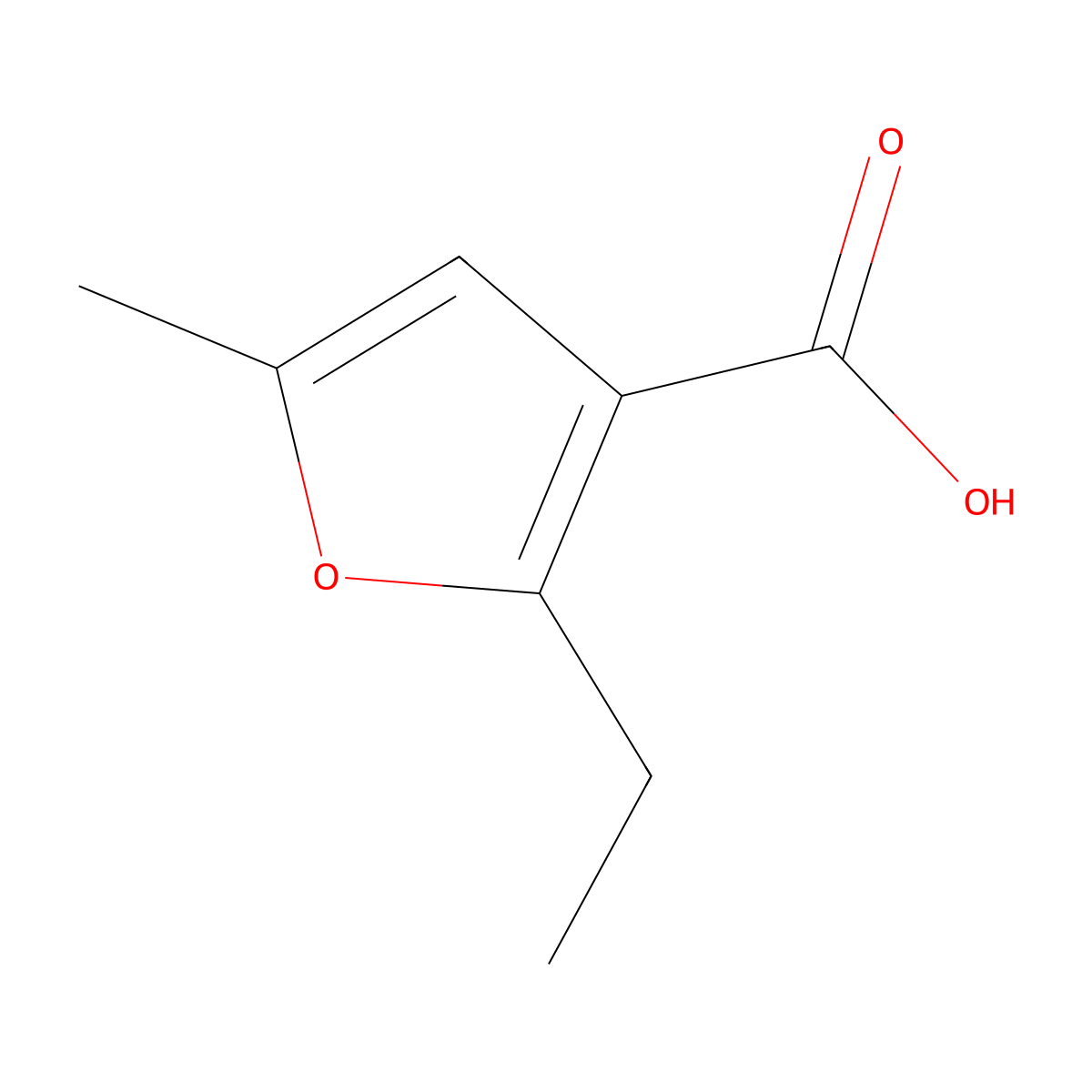 2-Ethyl-5-methylfuran-3-carboxylic acid molecular structure, CAS 1499585-70-4