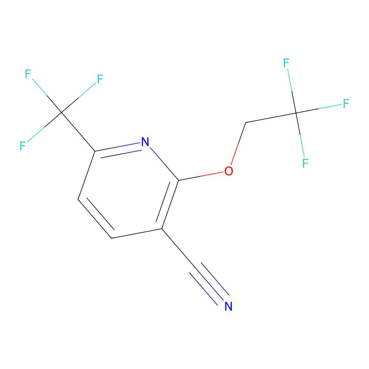 2-(2,2,2-Trifluoroethoxy)-6-(trifluoromethyl)pyridine-3-carbonitrile molecular structure, CAS 1499589-54-6