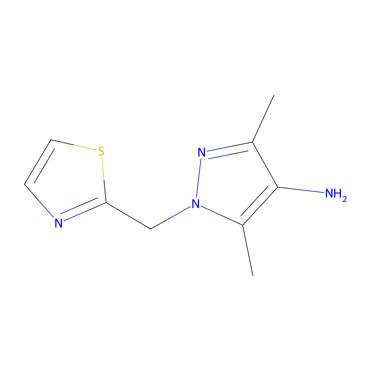 3,5-dimethyl-1-[(1,3-thiazol-2-yl)methyl]-1H-pyrazol-4-amine molecular structure, CAS 1499615-91-6