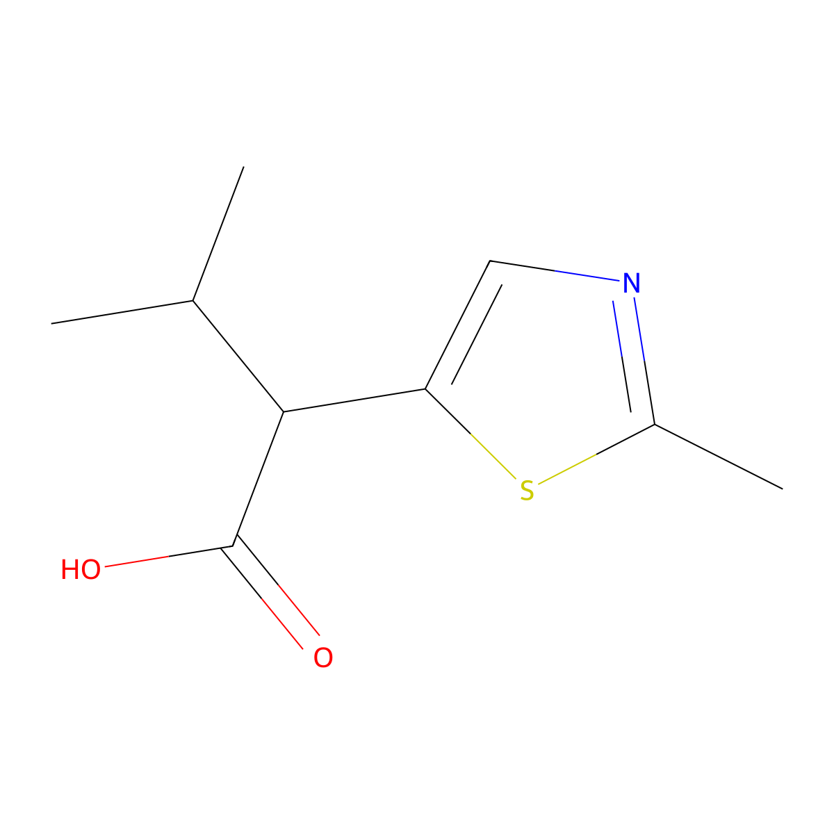 3-Methyl-2-(2-methyl-1,3-thiazol-5-yl)butanoic acid molecular structure, CAS 1499641-49-4