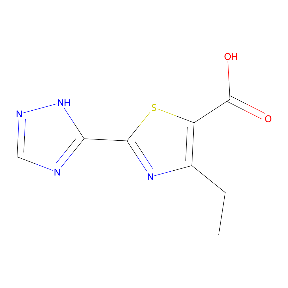 4-ethyl-2-(4H-1,2,4-triazol-3-yl)-1,3-thiazole-5-carboxylic acid molecular structure, CAS 1499649-10-3