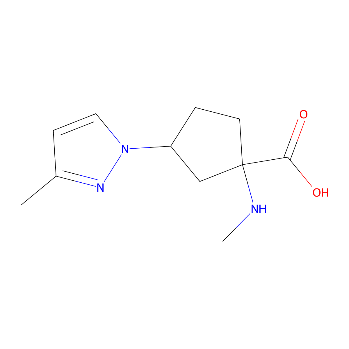 3-(3-Methyl-1h-pyrazol-1-yl)-1-(methylamino)cyclopentane-1-carboxylic acid molecular structure, CAS 1499651-76-1