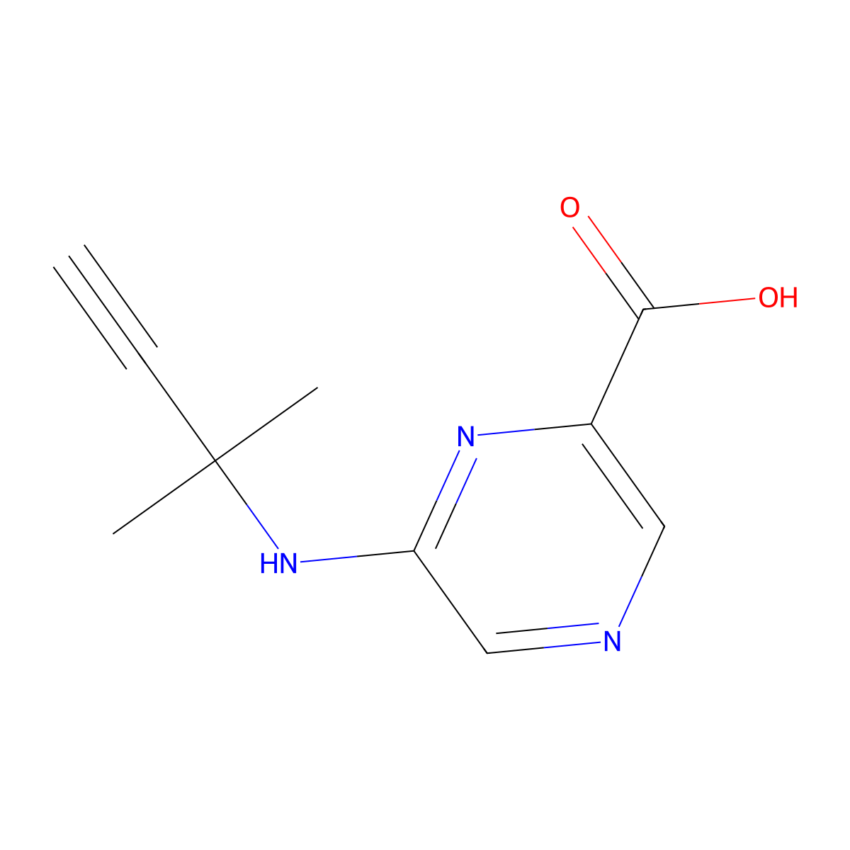 6-[(2-Methylbut-3-yn-2-yl)amino]pyrazine-2-carboxylic acid molecular structure, CAS 1499675-89-6