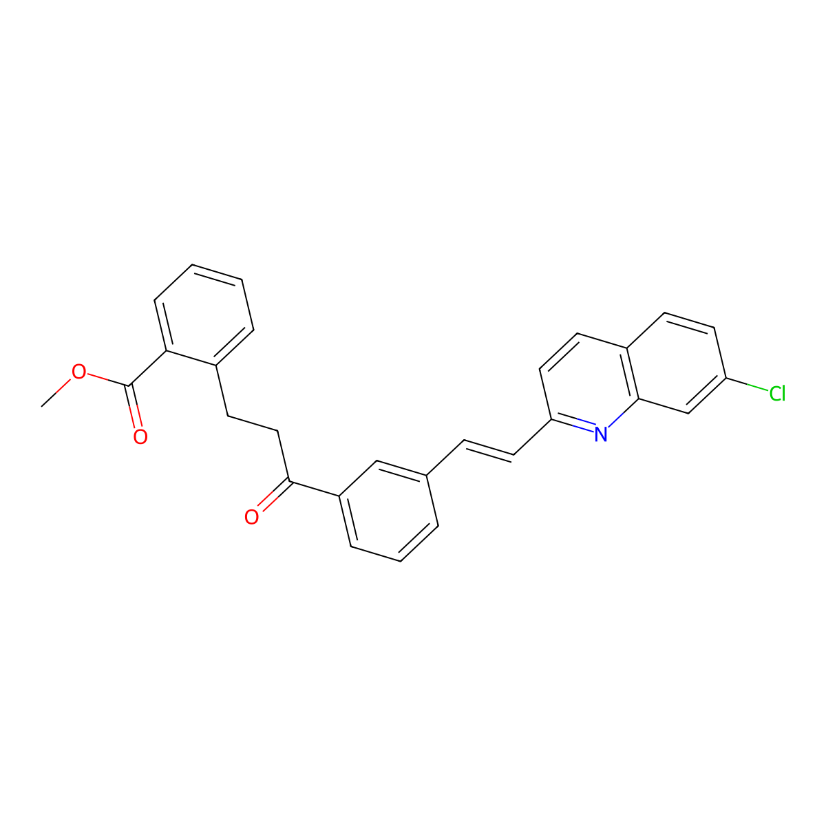 Benzoic acid, 2-[3-[3-[(1E)-2-(7-chloro-2-quinolinyl)ethenyl]phenyl]-3-oxopropyl]-, methyl ester molecular structure, CAS 149968-11-6