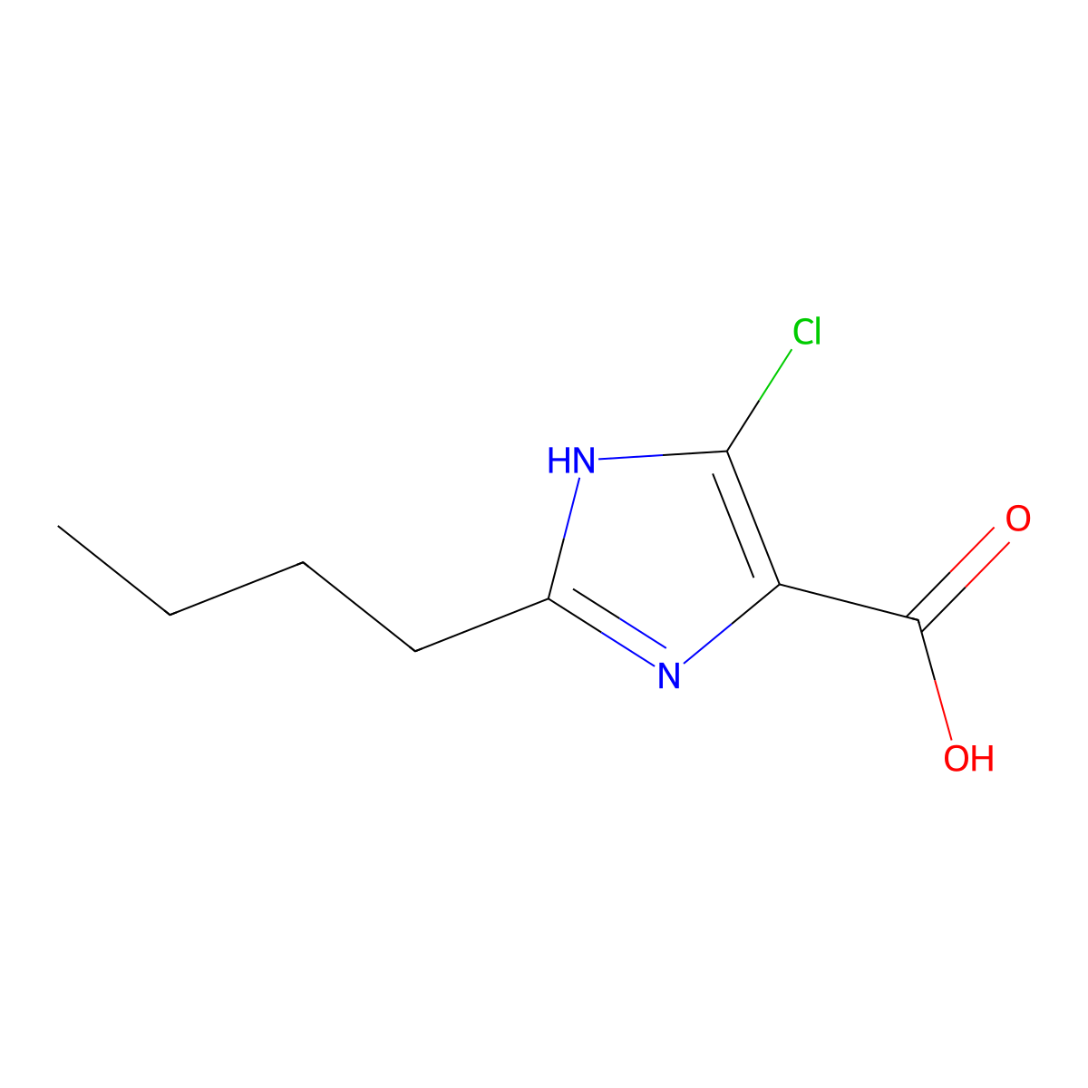 2-butyl-4-chloro-1H-imidazole-5-carboxylic acid molecular structure, CAS 149968-28-5