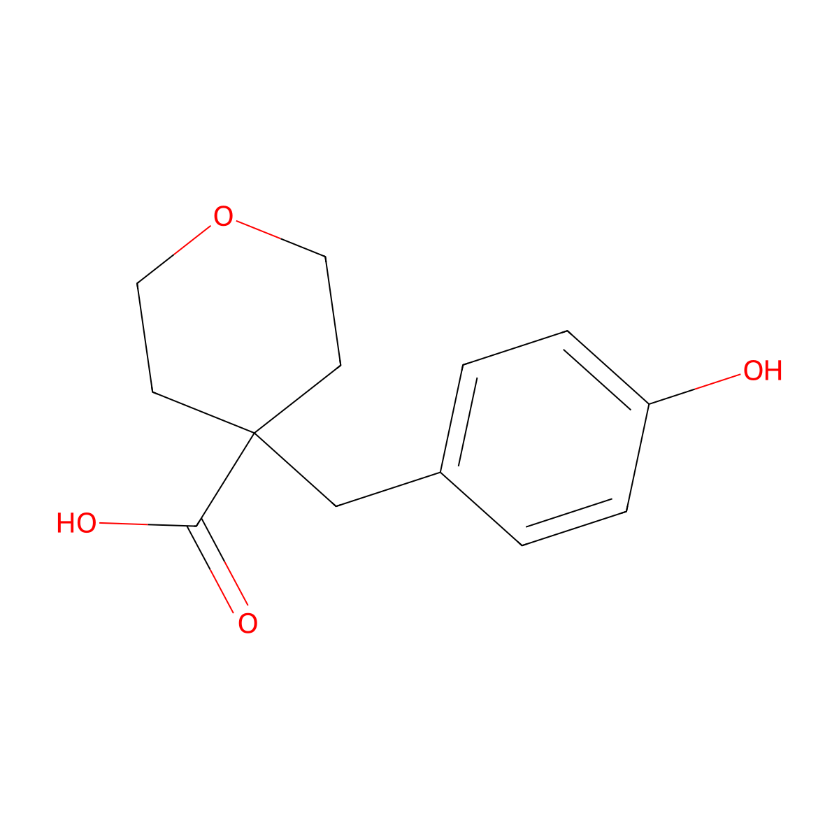 4-(4-Hydroxybenzyl)tetrahydropyran-4-carboxylic Acid molecular structure, CAS 1499681-44-5