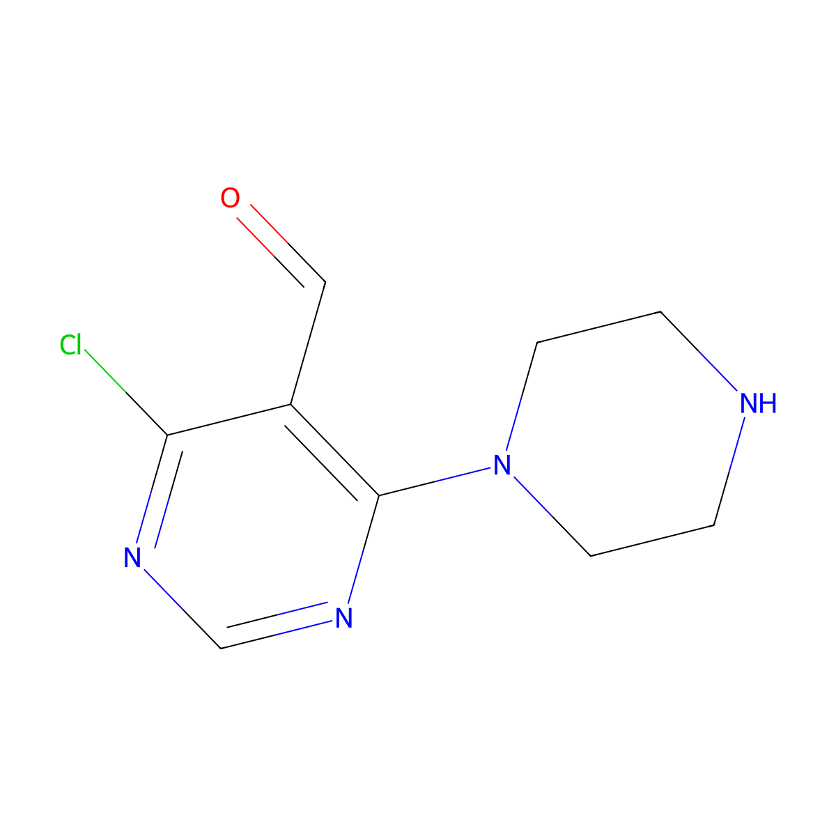 4-Chloro-6-(piperazin-1-YL)pyrimidine-5-carbaldehyde molecular structure, CAS 1499709-76-0