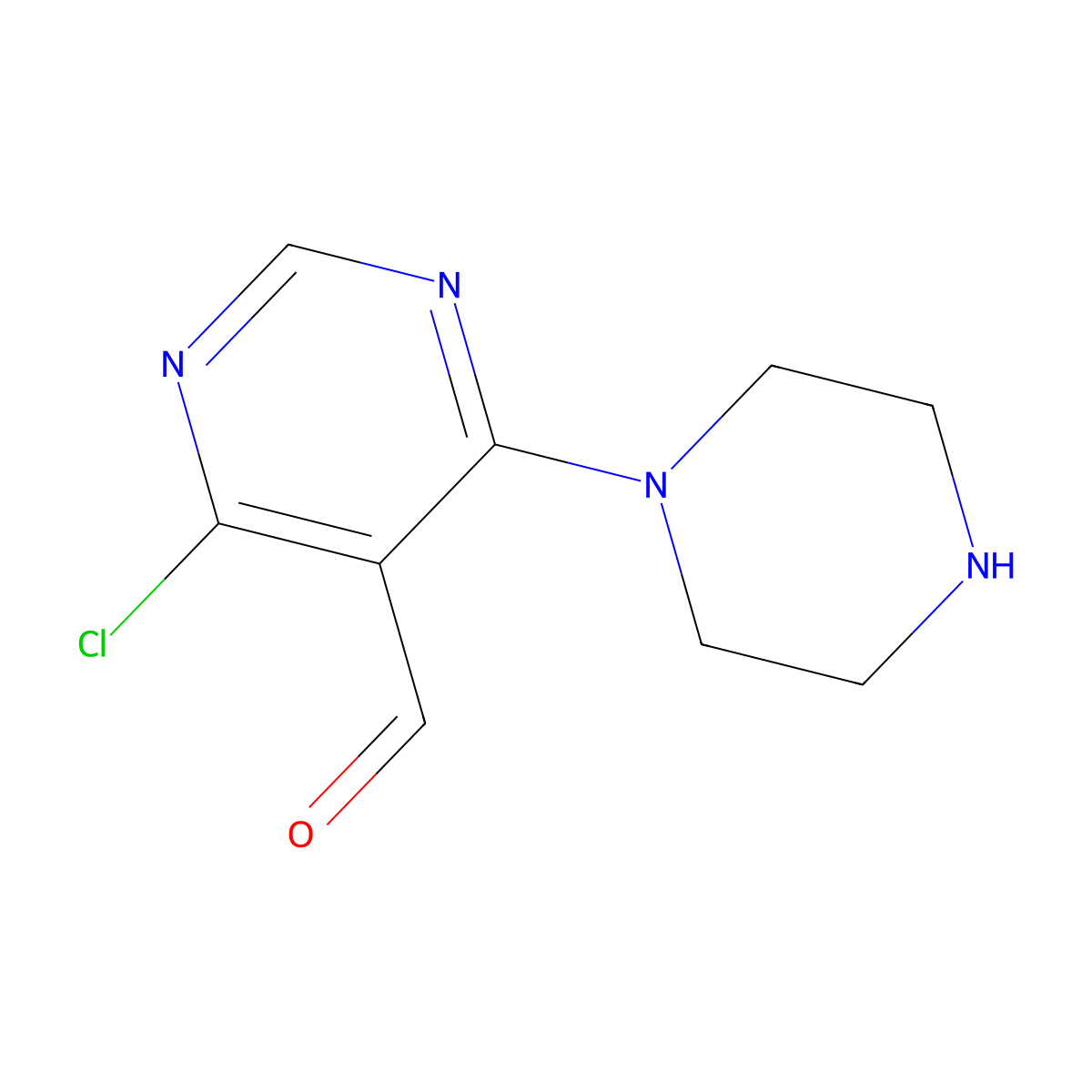 4-Chloro-6-(piperazin-1-YL)pyrimidine-5-carbaldehyde molecular structure, CAS 1499709-76-0