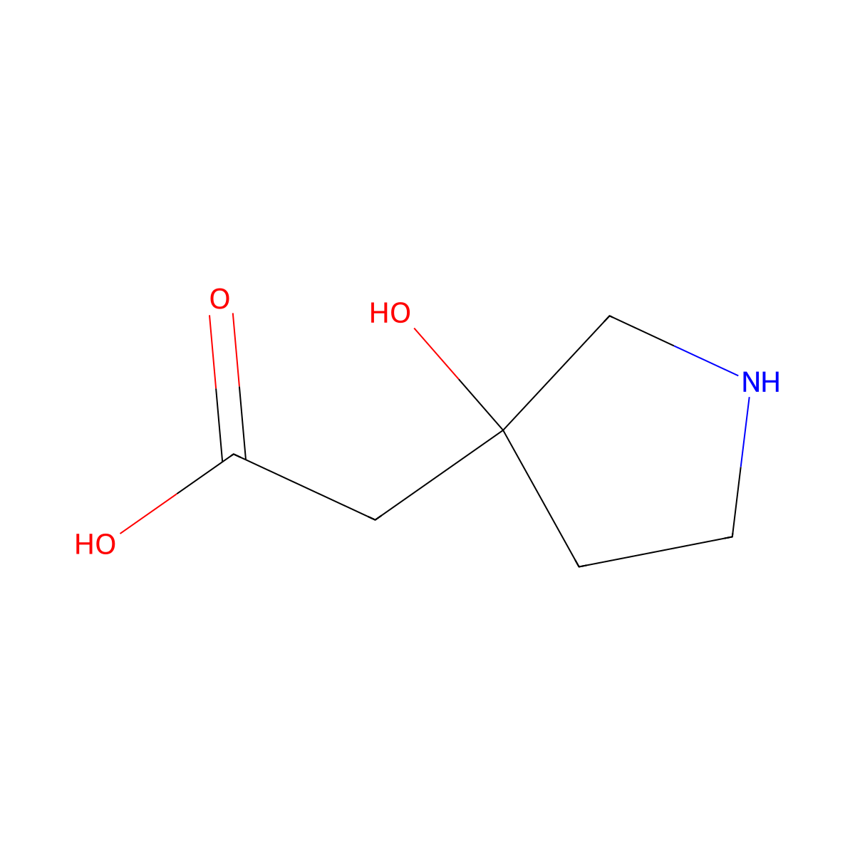 2-(3-Hydroxypyrrolidin-3-yl)acetic acid molecular structure, CAS 1499724-35-4