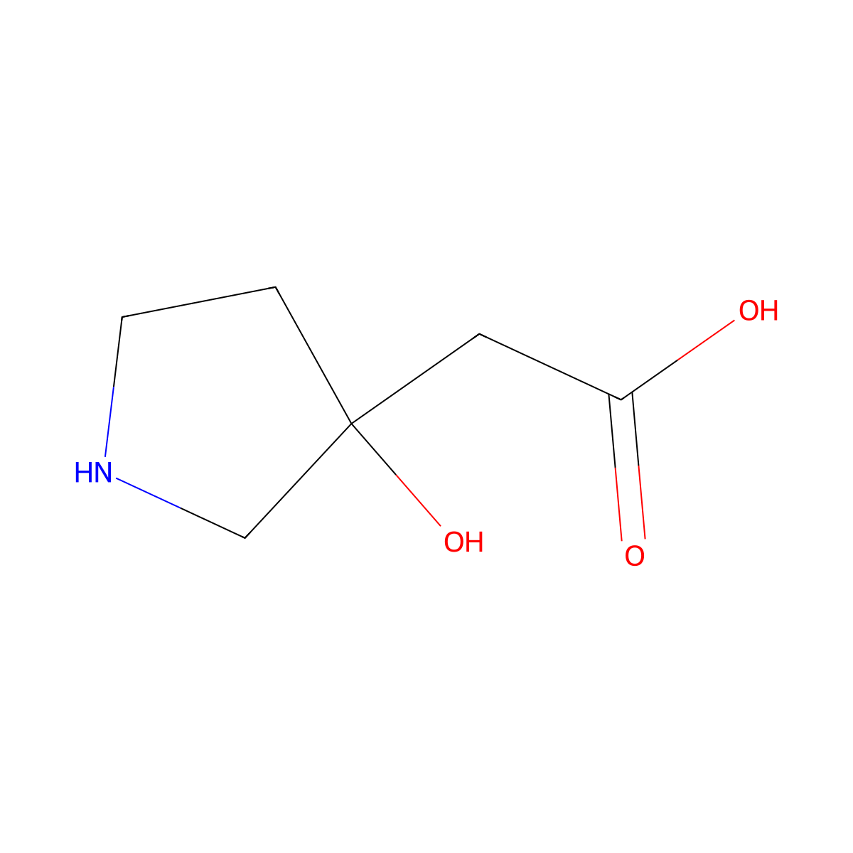 2-(3-Hydroxypyrrolidin-3-yl)acetic acid molecular structure, CAS 1499724-35-4