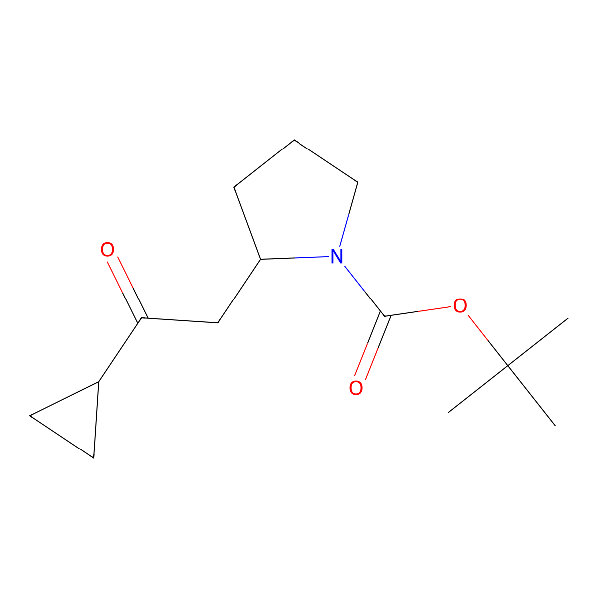 Tert-butyl 2-(2-cyclopropyl-2-oxoethyl)pyrrolidine-1-carboxylate molecular structure, CAS 1499728-69-6