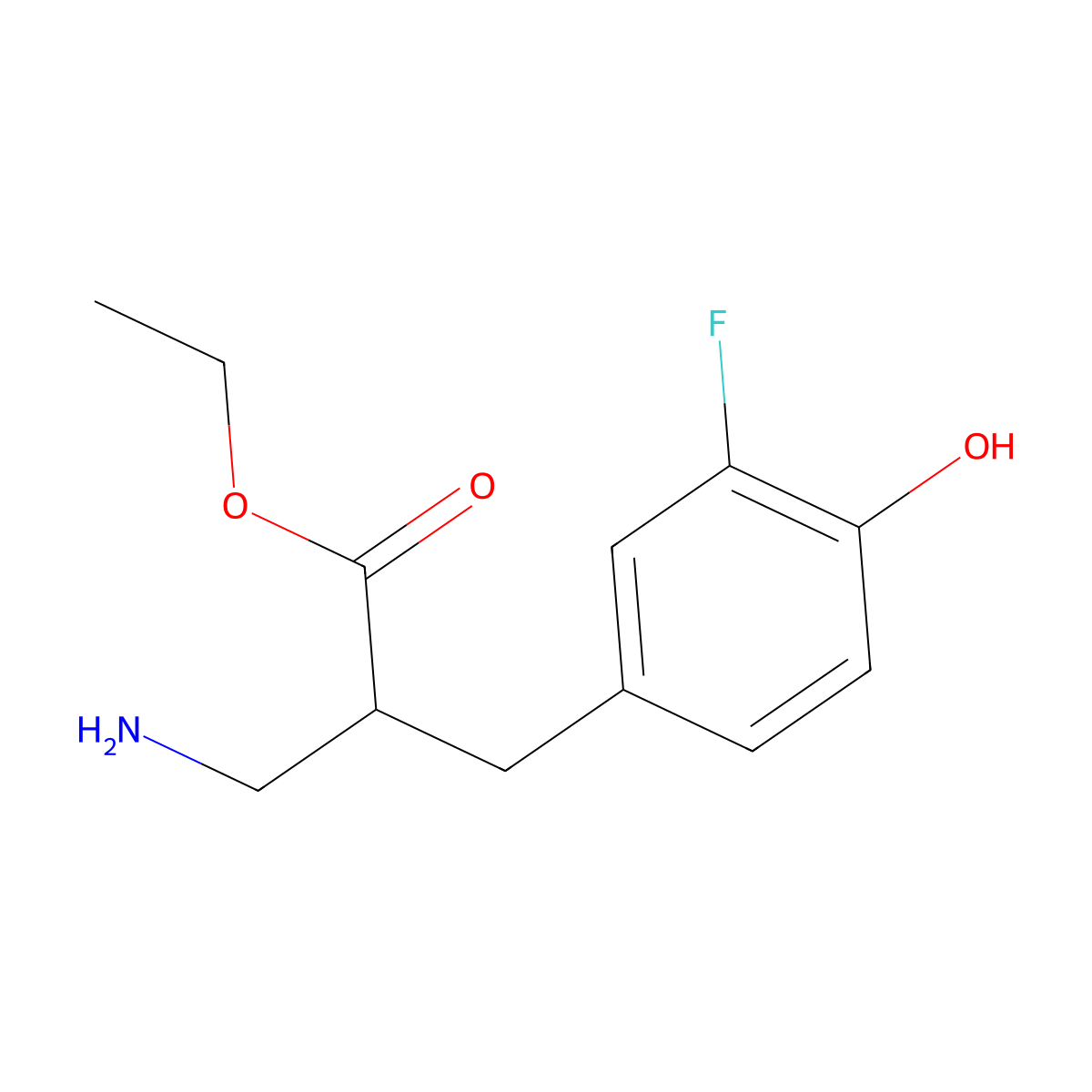 Ethyl 3-amino-2-[(3-fluoro-4-hydroxyphenyl)methyl]propanoate molecular structure, CAS 1499755-29-1