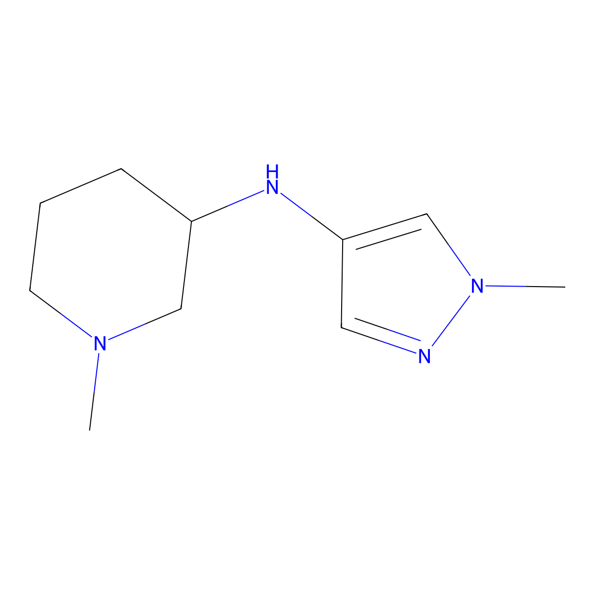 1-Methyl-N-(1-methyl-1H-pyrazol-4-yl)-3-piperidinamine molecular structure, CAS 1499755-47-3