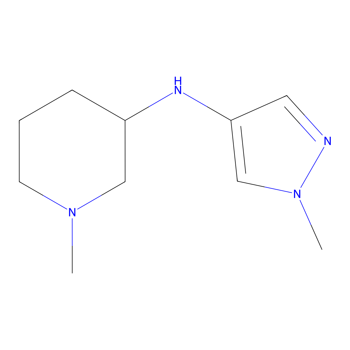 1-Methyl-N-(1-methyl-1H-pyrazol-4-yl)-3-piperidinamine molecular structure, CAS 1499755-47-3