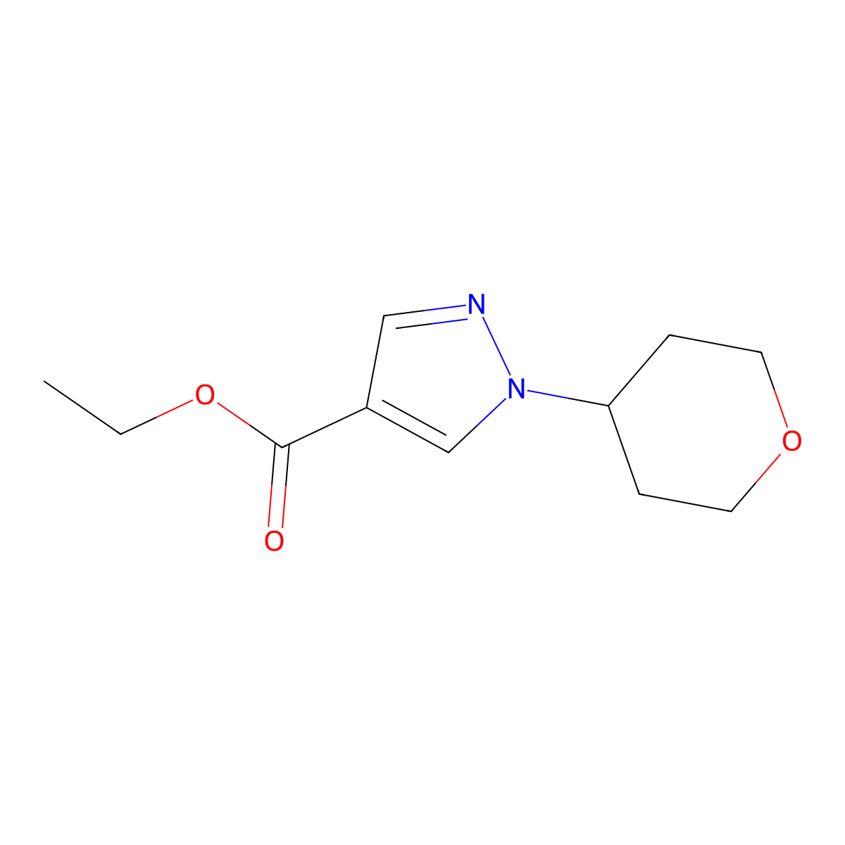 Ethyl 1-(tetrahydro-2H-pyran-4-yl)-1H-pyrazole-4-carboxylate molecular structure, CAS 1499823-71-0