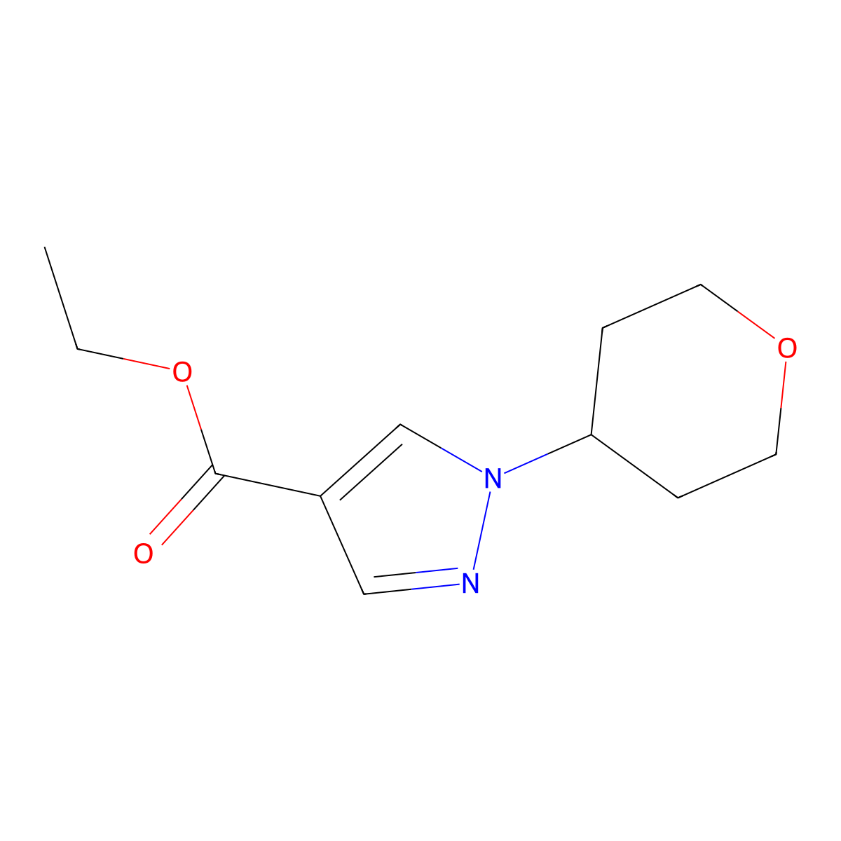 Ethyl 1-(tetrahydro-2H-pyran-4-yl)-1H-pyrazole-4-carboxylate molecular structure, CAS 1499823-71-0