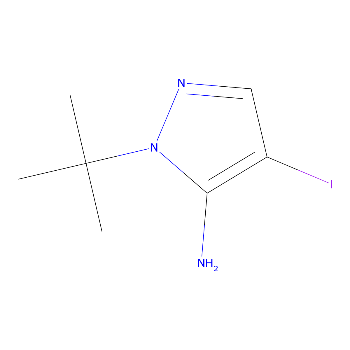 1-tert-butyl-4-iodo-1H-pyrazol-5-amine molecular structure, CAS 1499849-59-0