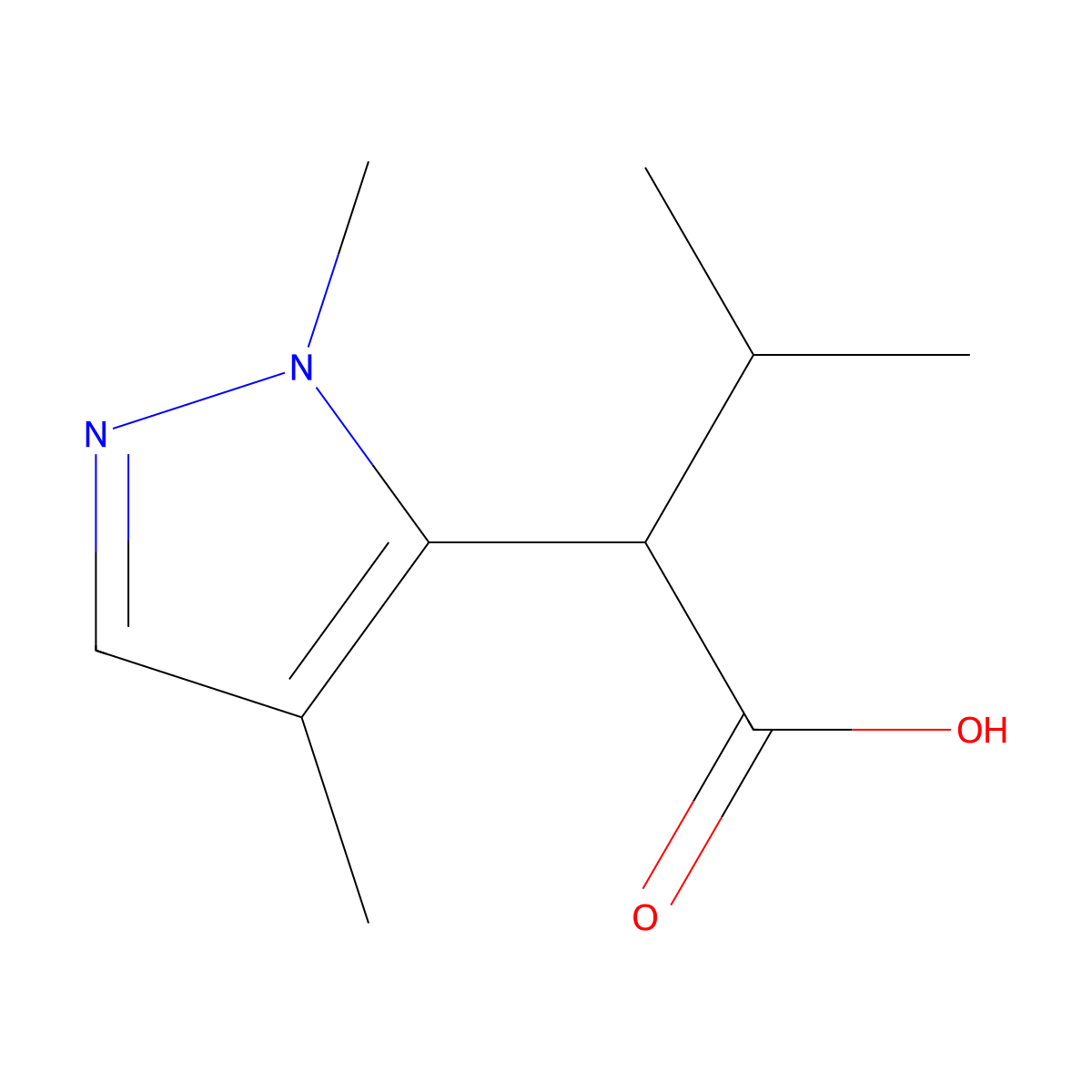 2-(1,4-dimethyl-1H-pyrazol-5-yl)-3-methylbutanoic acid molecular structure, CAS 1499851-49-8